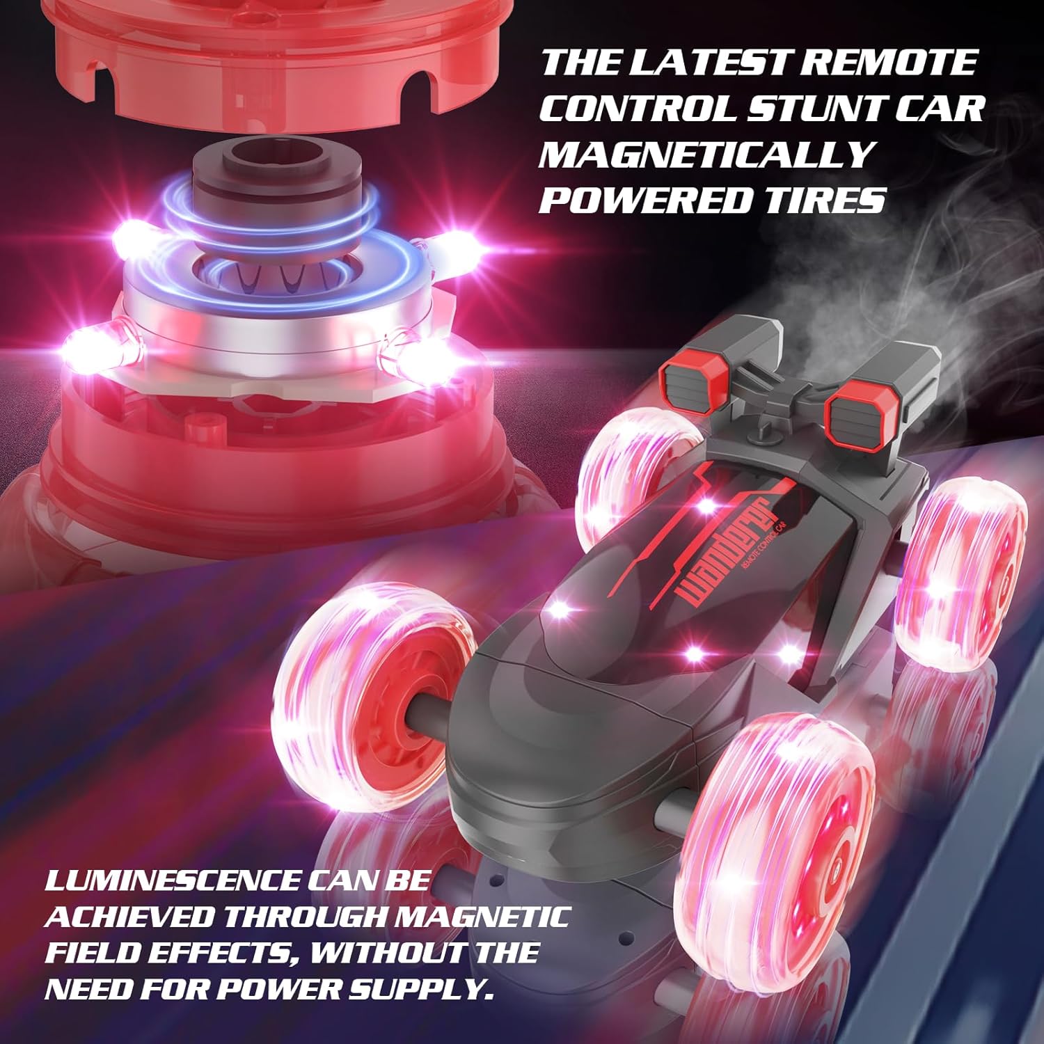 STAVOZE Último modelo Auto de control remoto, autos RC con neumáticos electromagnéticos iluminados, auto de acrobacias RC giratorio de 360 con