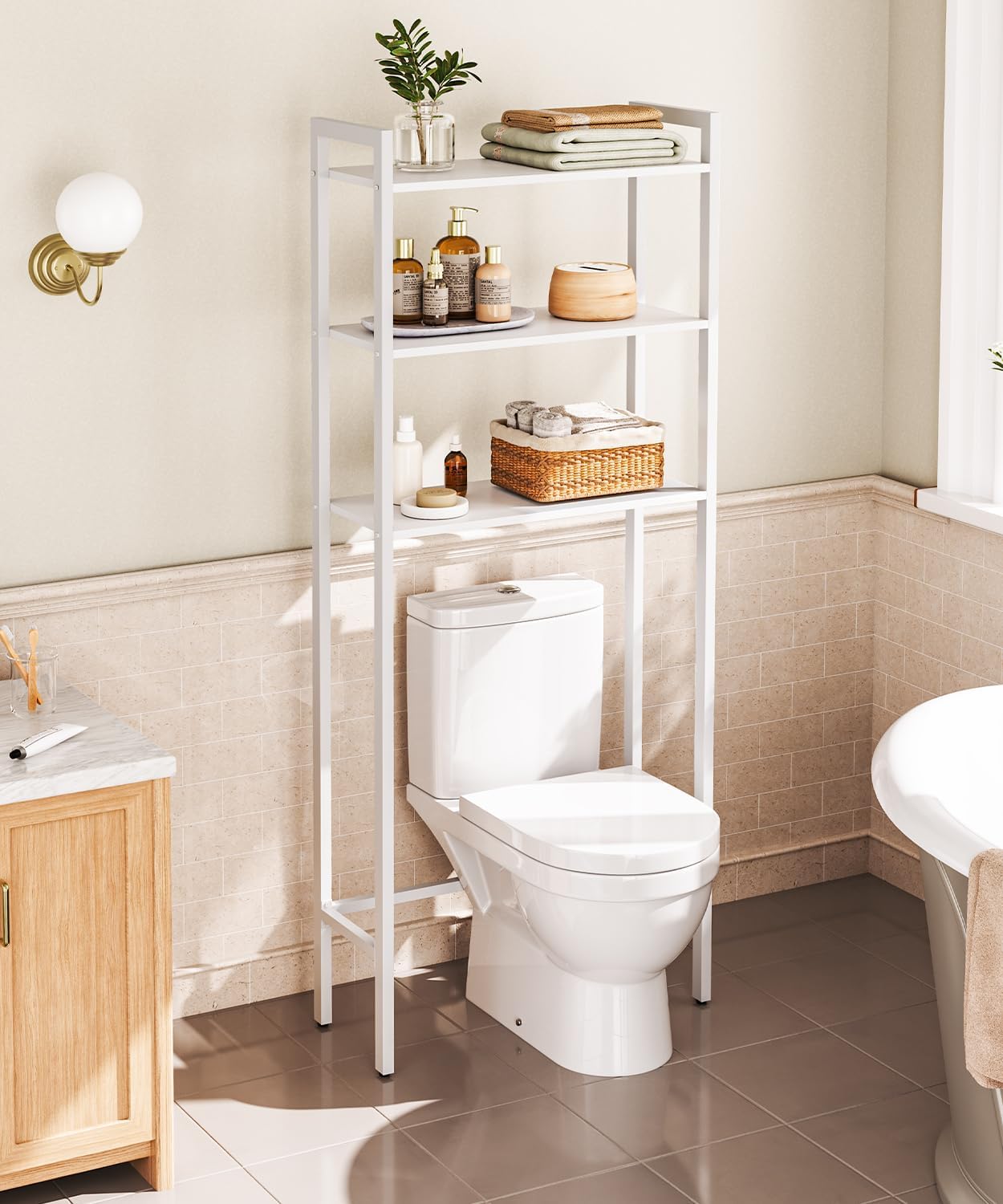 HOOBRO Almacenamiento sobre el inodoro, organizador de baño moderno de 3 niveles, ahorro de espacio de baño con estantes multifuncionales, estante