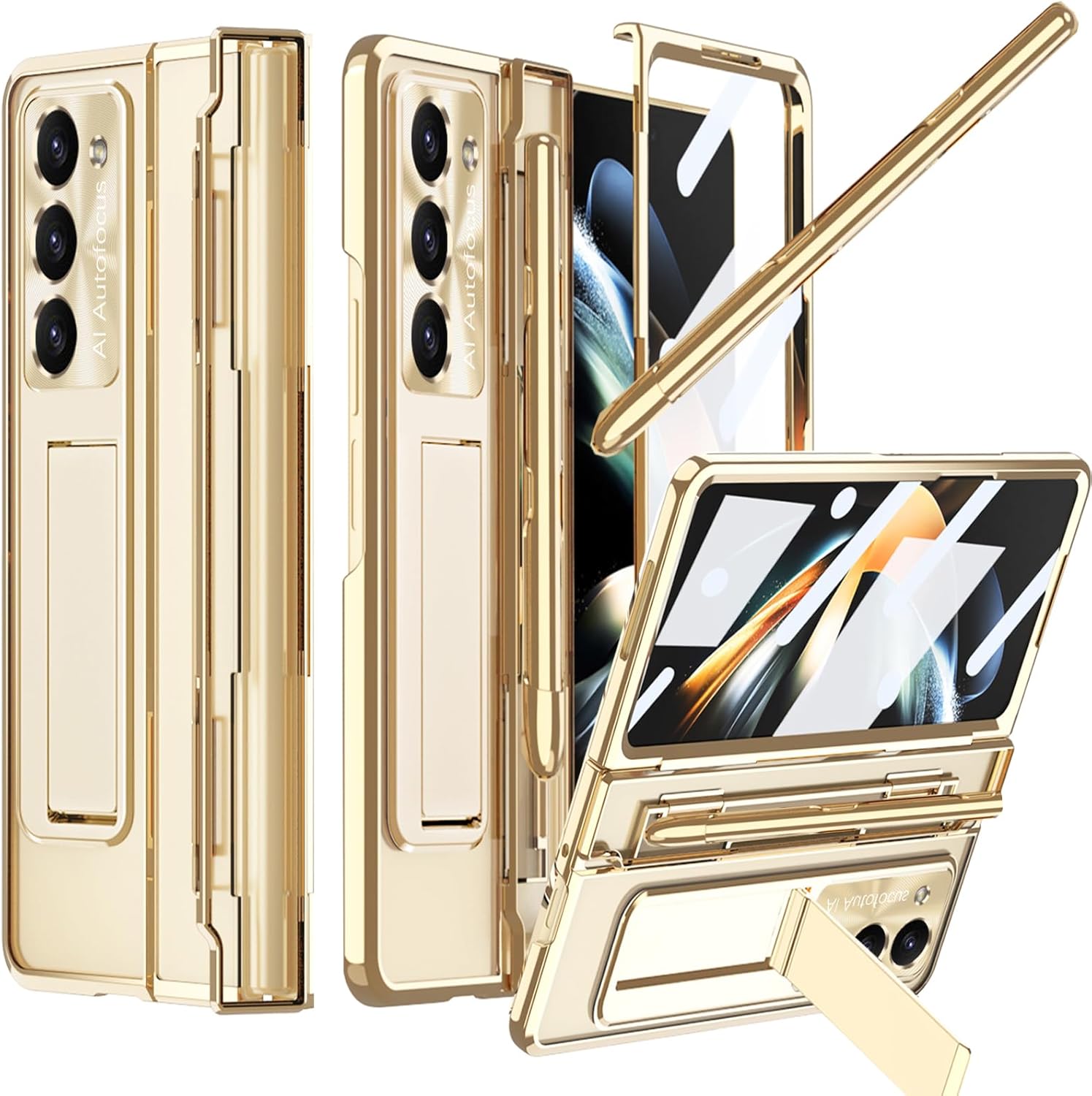 NINKI Funda compatible para Samsung Z Fold 5 con S Pen y S Pen y soporte para bolígrafo S y soporte, bisagra 4 en 1, protector de pantalla
