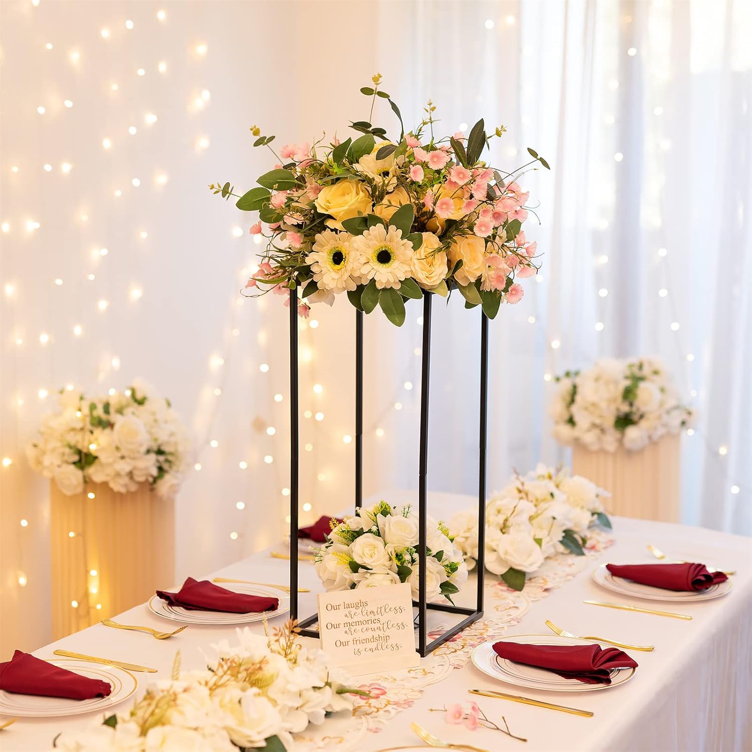 Sziqiqi Jarrón de centros de mesa de boda para mesas con platos, 2 piezas de columna de metal, soporte geométrico de flores de 23.6 pulgadas,