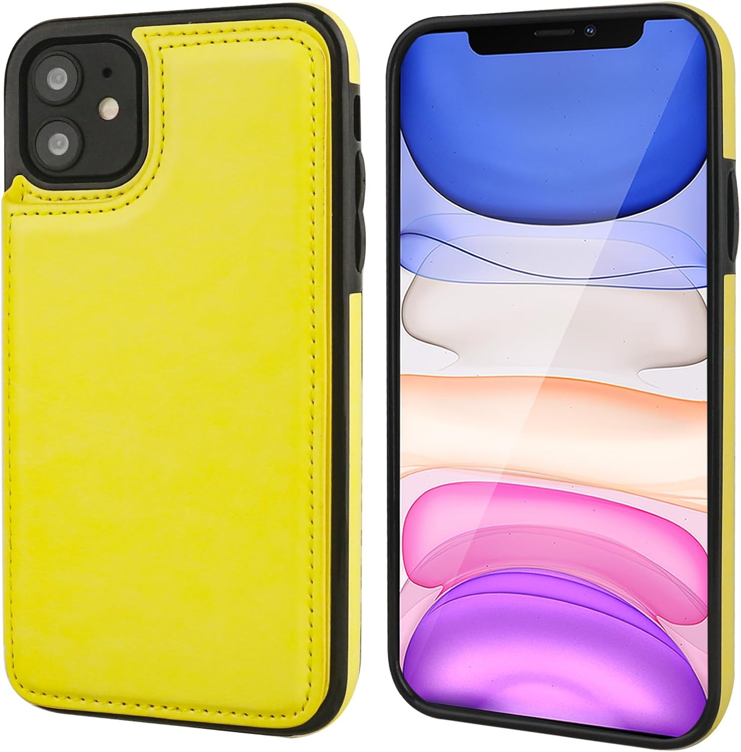 Funda tipo cartera para iPhone 11 con tarjetero y ranuras para tarjetas, doble cierre magnético y funda duradera a prueba de golpes para iPhone 11