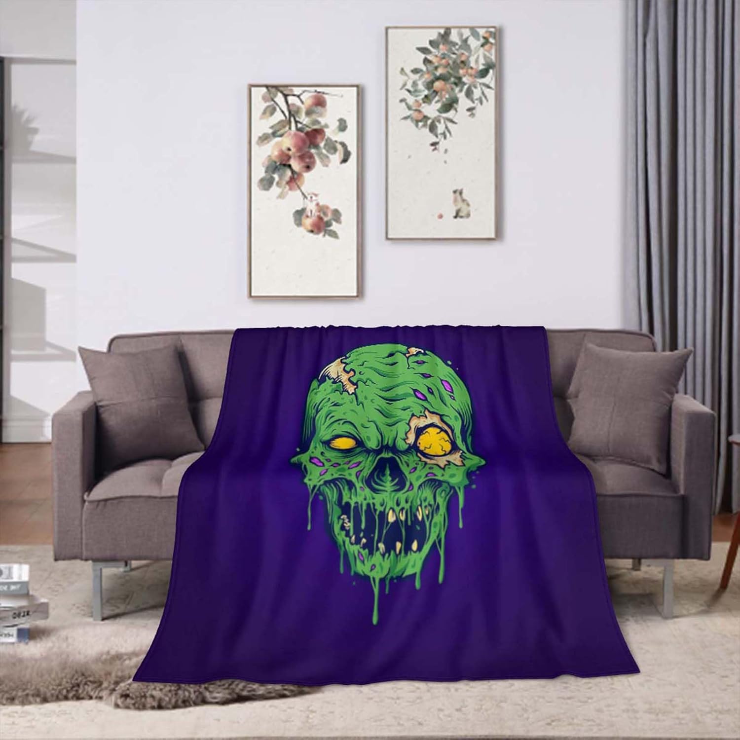 Manta de 40 x 50 pulgadas, manta de franela de calavera de terror zombi, suave, acogedora, mullida y cálida para adultos en sofá, cama, 50 x 40