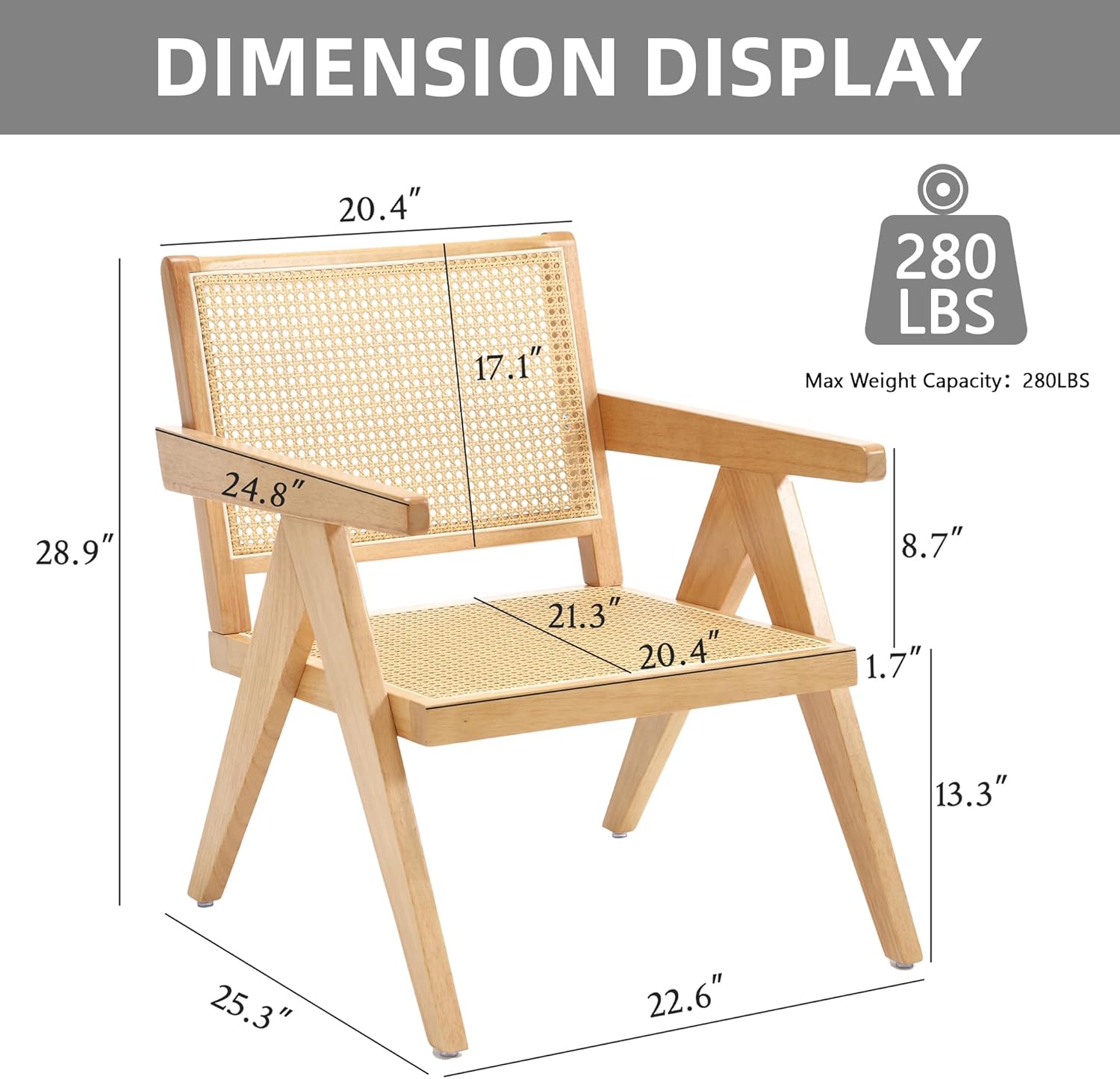 GOOLON Juego de 2 sillas decorativas de ratán, sillas de sala de estar, sillas de madera de diseño moderno de mediados de siglo con respaldo grande,