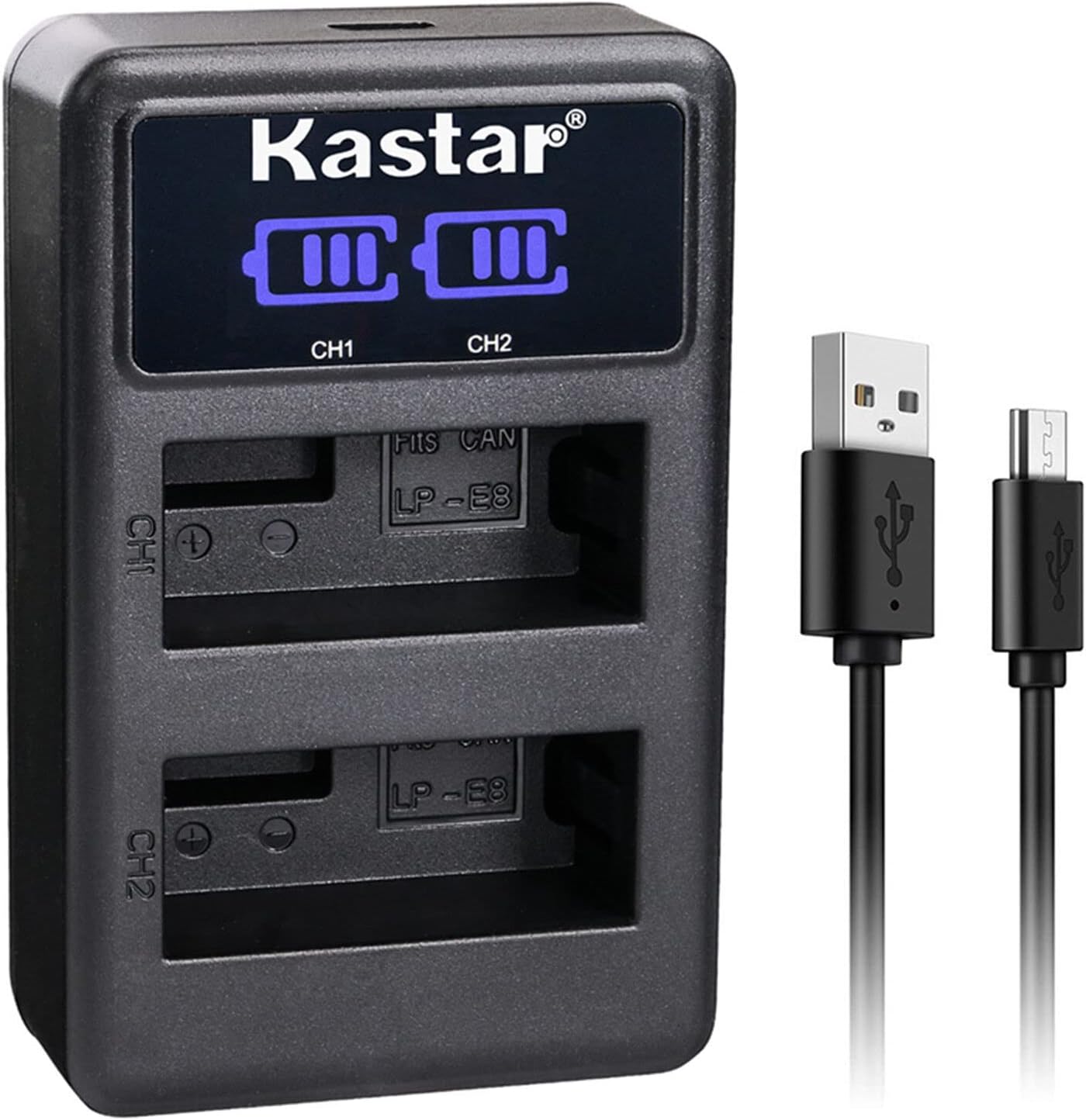 Kastar Cargador de batería USB LP-E8 LED2 compatible con Canon EOS Rebel T2i, Rebel T3i, Rebel T4i, Rebel T5i, EOS 550D, 600D, 650D, 700D, EOS Kiss