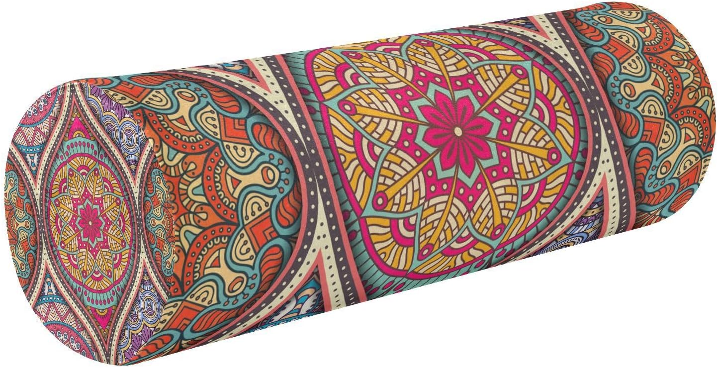 Kigai Almohada cervical para aliviar el dolor de cuello, mandala bohemio, rollo de espuma viscoelástica, almohada cervical redonda para piernas,