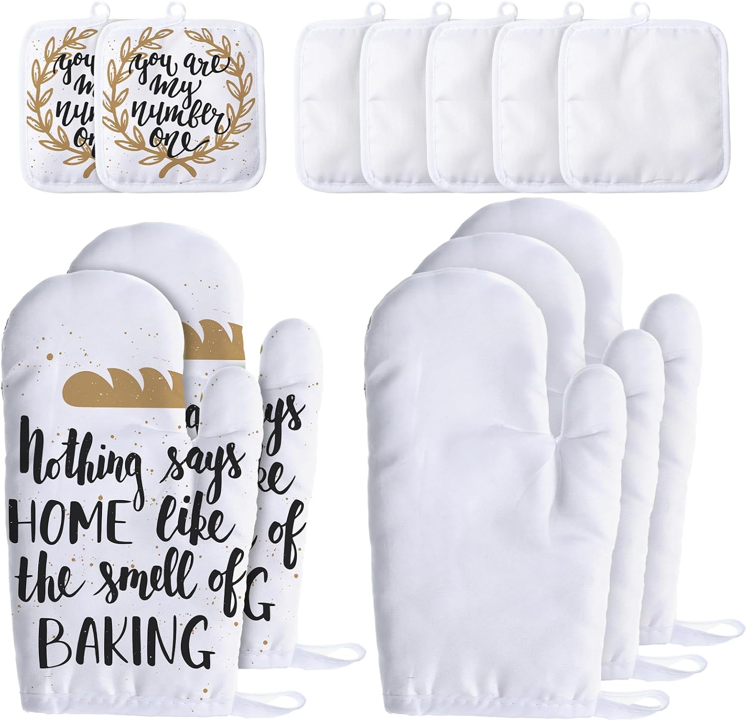 El juego de 12 guantes de horno de sublimación en blanco incluye guantes de horno resistentes al calor por sublimación en blanco y soportes para