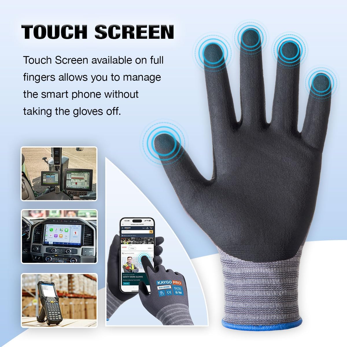KAYGO Guantes de trabajo de seguridad con revestimiento de nitrilo de microespuma, 3 pares KG18NB, guantes de nailon de punto sin costuras con dedos