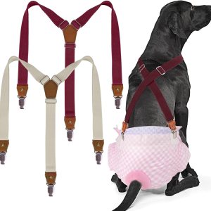 Pet Soft Tirantes para perro, 2 piezas de tirantes de pañales para perras, para falda de perro, vestido para perro (color marrón y borgoña, ML) Pet Soft Tirantes para perro, 2 piezas de tirantes de pañales para perras, para falda de perro, vestido para perro (color marrón y borgoña, ML)