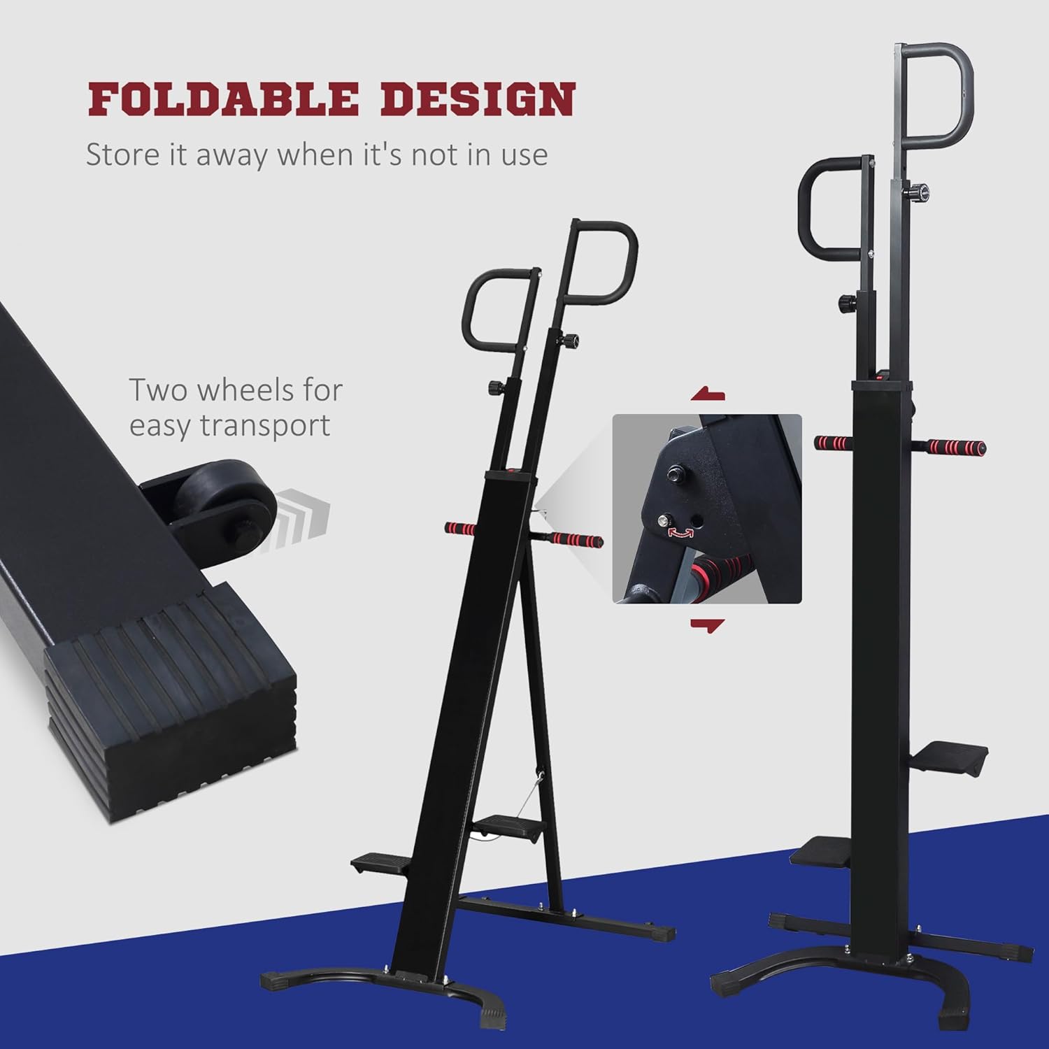 Soozier Máquina de ejercicios de escalada vertical plegable, máquina de escalada ajustable en altura, escaladora con monitor LCD y ruedas de