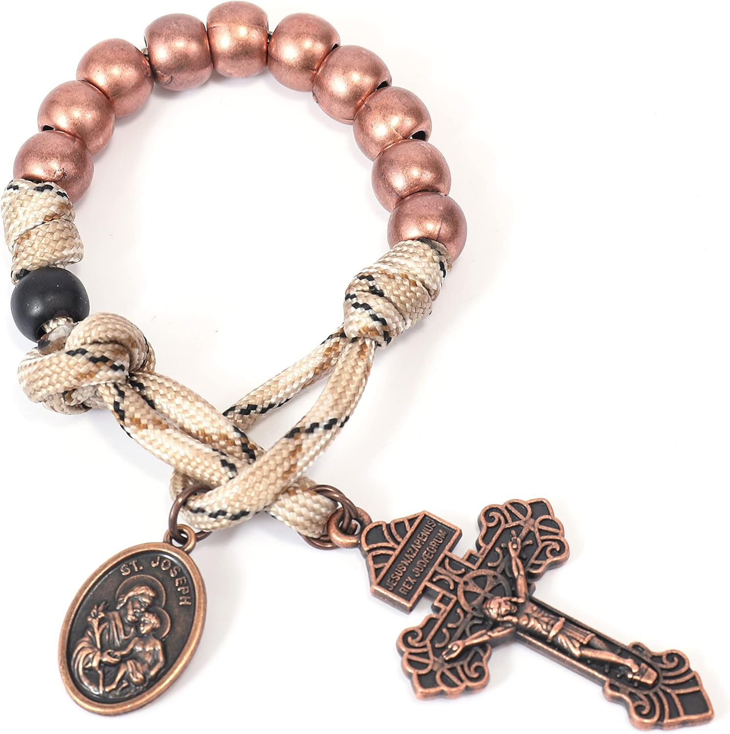 Nazareth Store Juego de rosarios de cuerda de paracaídas, collar de rosario resistente y rosario de una década con cordón fuerte y pesado con San