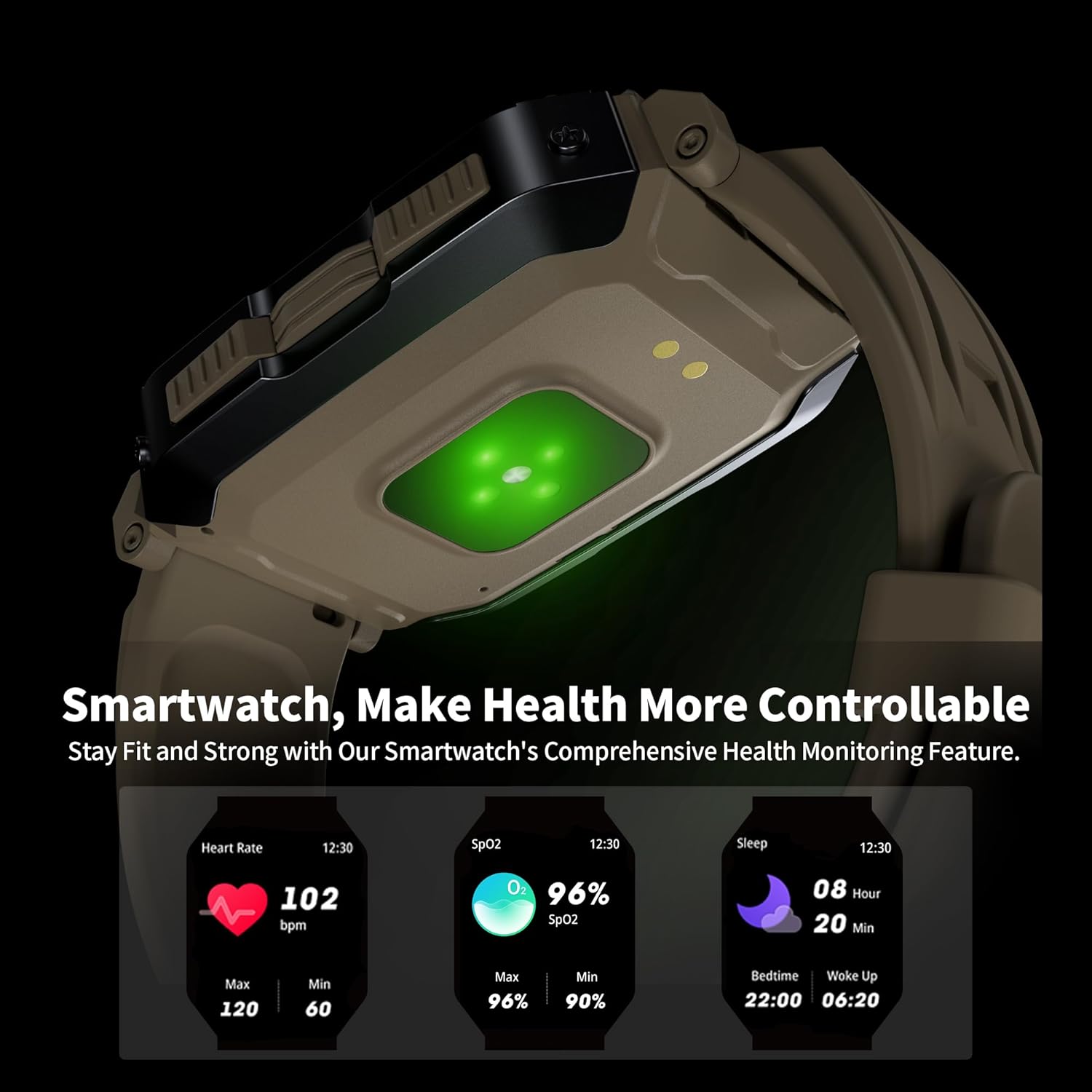 ALKAI Reloj inteligente resistente y militar con llamada Bluetooth impermeable de 5 ATM (respuesta  llamadas de marcado) asistente de inteligencia