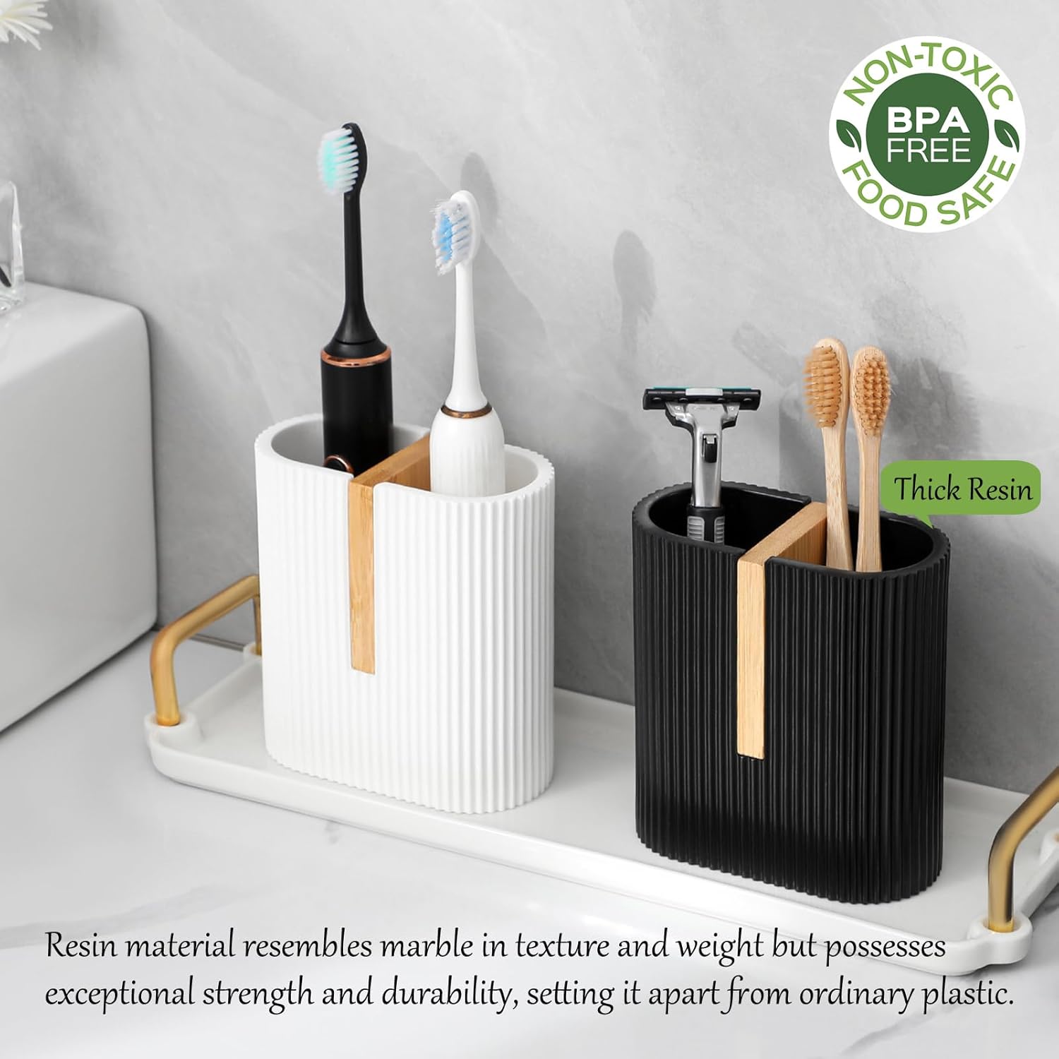 rejomiik Soporte para cepillos de dientes blanco mate, soporte eléctrico para cepillos de dientes para baños, cepillo de dientes de bambú y