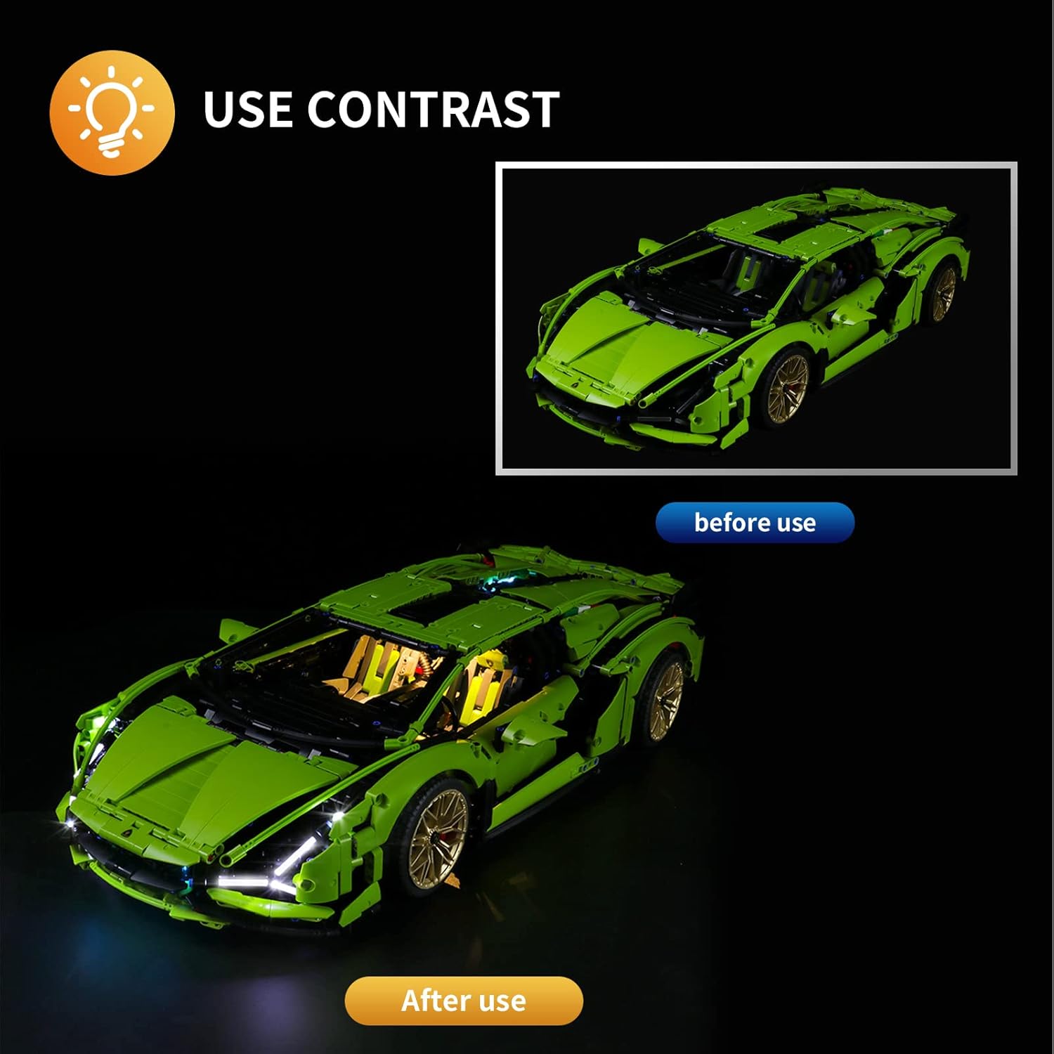 Vaodest Luz LED para Lego Lamborghini Sián FKP 37 42115, diseño y configuración compatible con el modelo 42115 (solo luz LED, no kit de bloques de