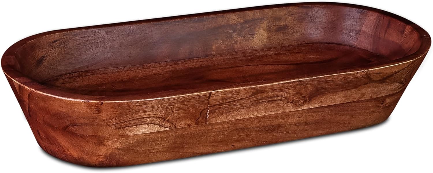 Cuenco de masa de madera  Cuenco de masa rústica de madera de acacia quemada oscura  Cuencos decorativos hechos a mano para decoración del hogar,