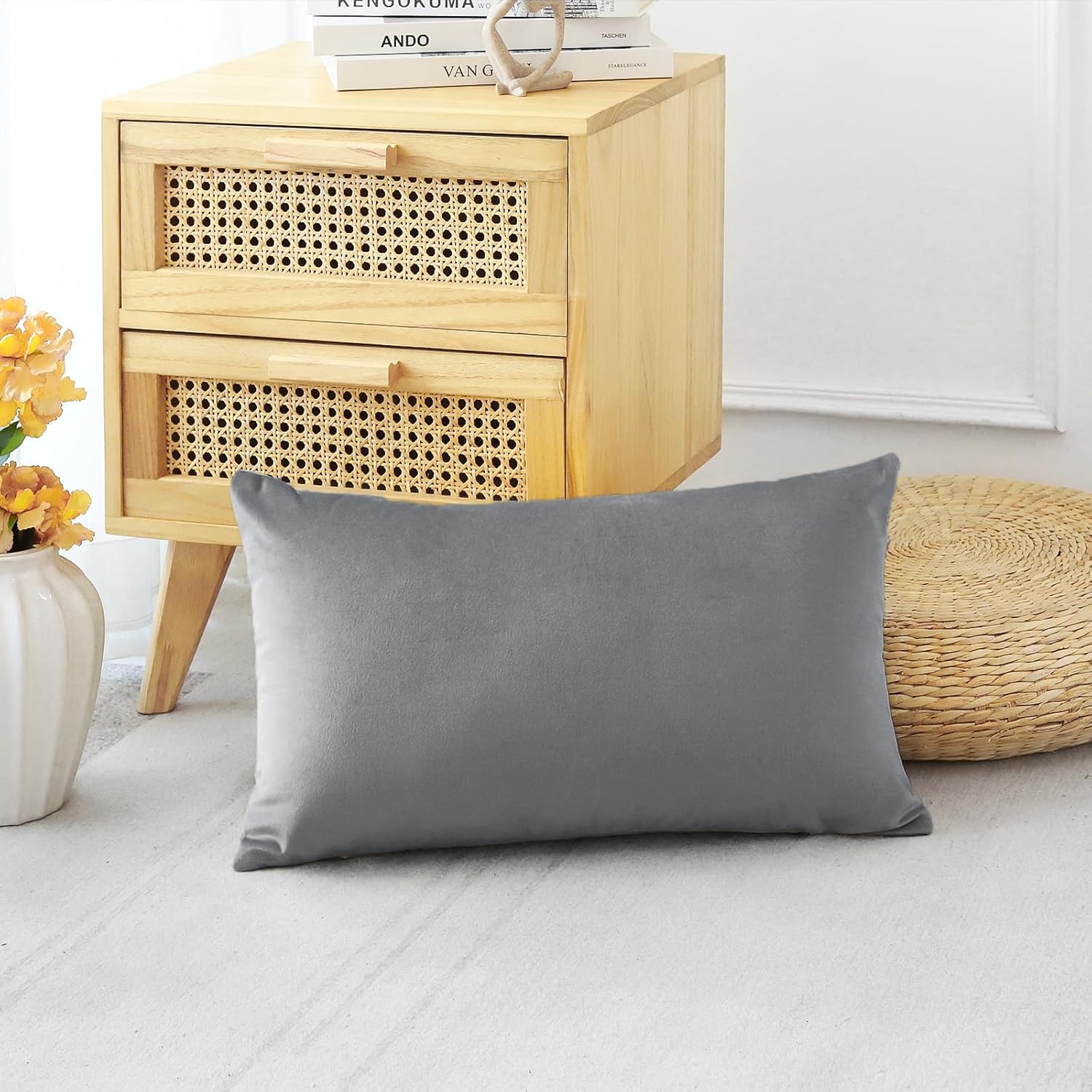 Artscope Fundas de almohada de terciopelo de lujo, fundas de almohada rectangulares decorativas, fundas de cojín suaves y sólidas para sofá,