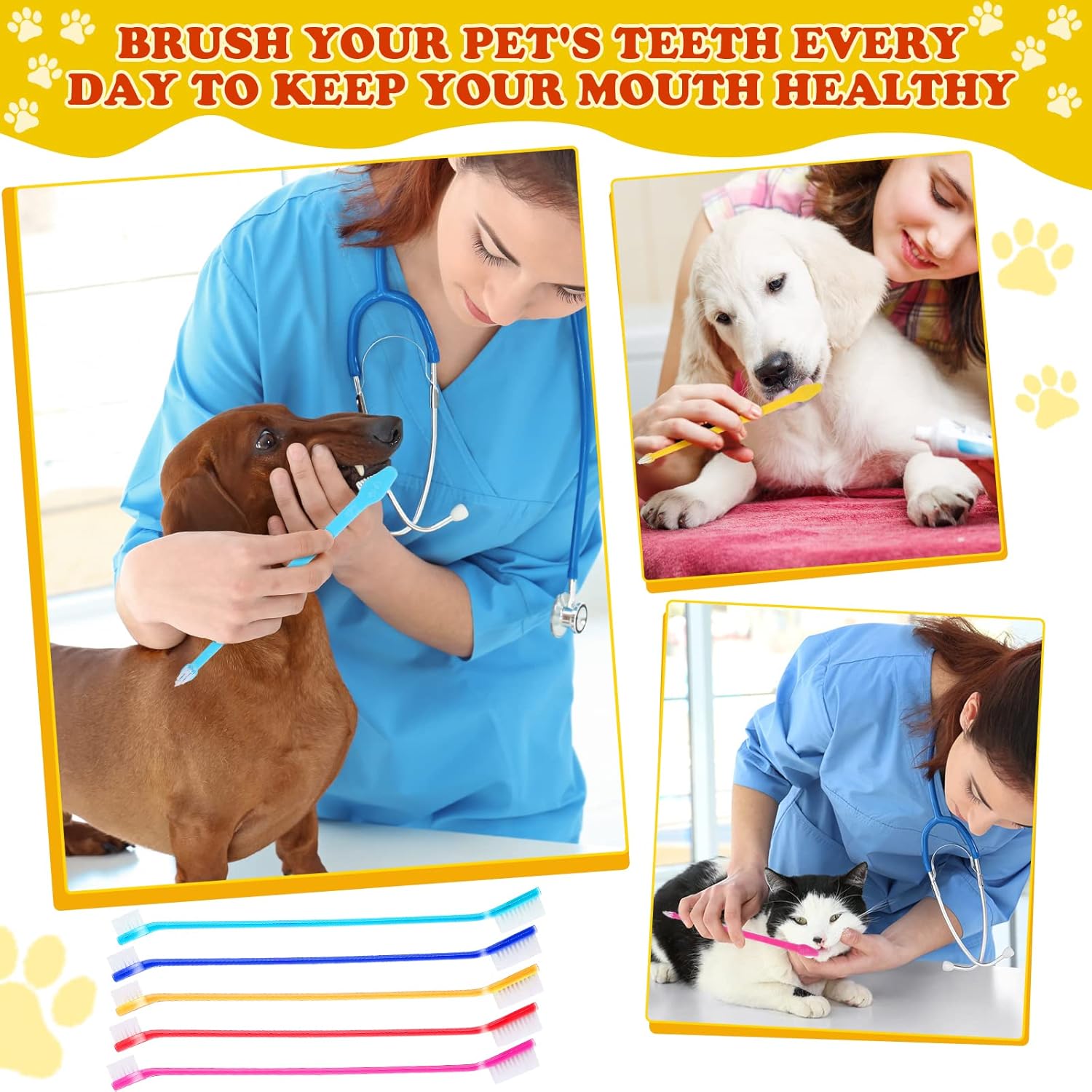 150 cepillos de dientes para perros, cepillos dentales de doble cabeza, kit de cepillado de dientes de cachorro, cepillo de dientes de mango largo