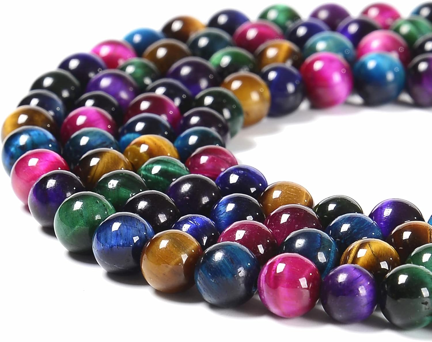 JM Design Cuentas redondas lisas de ojo de tigre multicolor, tamaño 0.315 in, 15,5 ” hebra para la fabricación de joyas