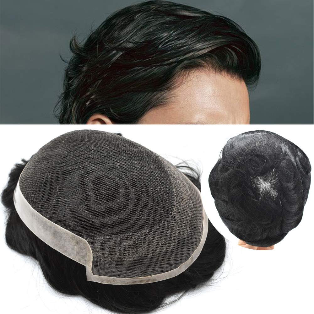 Sistema de cabello humano tipo tupé para hombre, encaje suizo para hombres, piezas de cabello para hombres, extensiones de pelo para hombre,