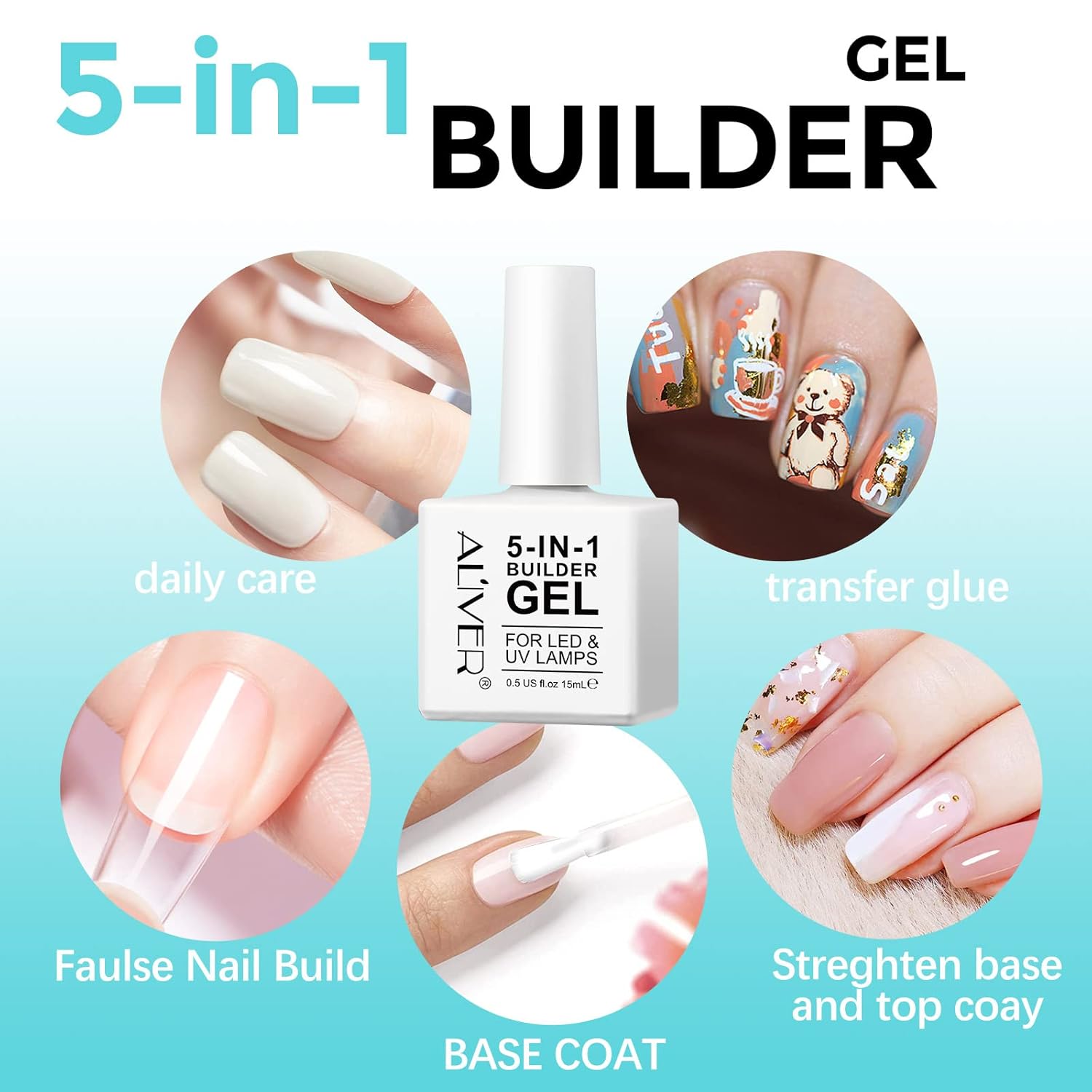 IKZEE Gel constructor 5 en 1, paquete de 2 gel fortalecedor base, geles de uñas constructores, gel de esmalte de uñas UVLED para extensión de uñas,