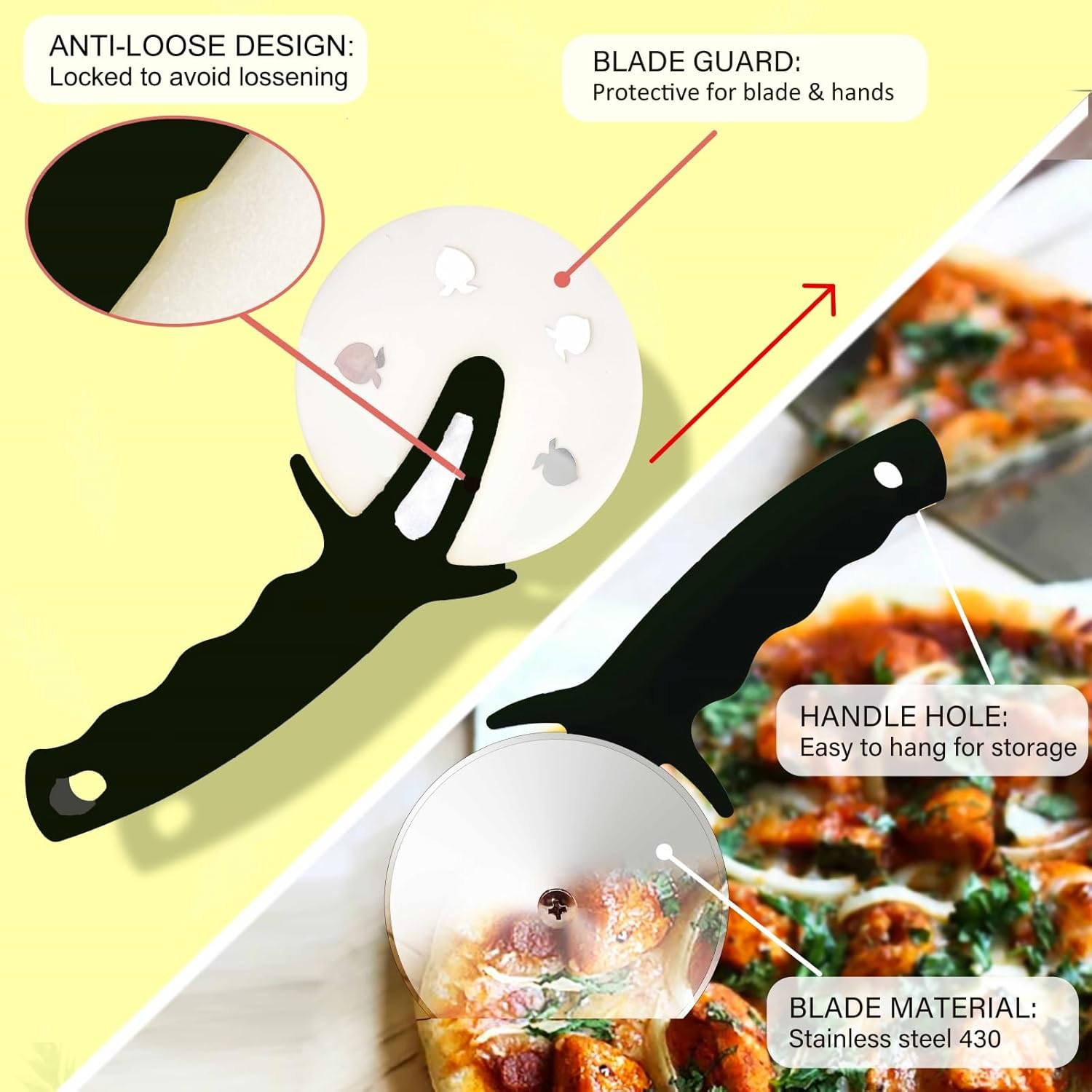 Rueda cortadora de pizza de 3 pulgadas, cortador de pizza de acero inoxidable con tapa, cortador de pizza súper afilado, apto para lavavajillas,