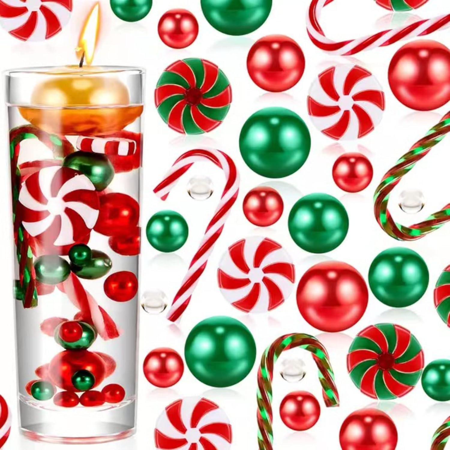 6065 perlas flotantes de relleno de jarrón de Navidad para jarrones, cuentas de gel de agua transparente de Navidad, decoraciones navideñas de