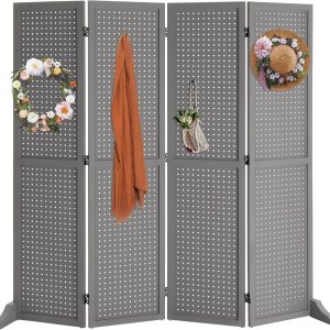 Bonnlo Tablero de clavijas de 4 paneles independiente, organizador portátil de 5 pies para exhibición de joyas, pantalla plegable de madera para Bonnlo Tablero de clavijas de 4 paneles independiente, organizador portátil de 5 pies para exhibición de joyas, pantalla plegable de madera para