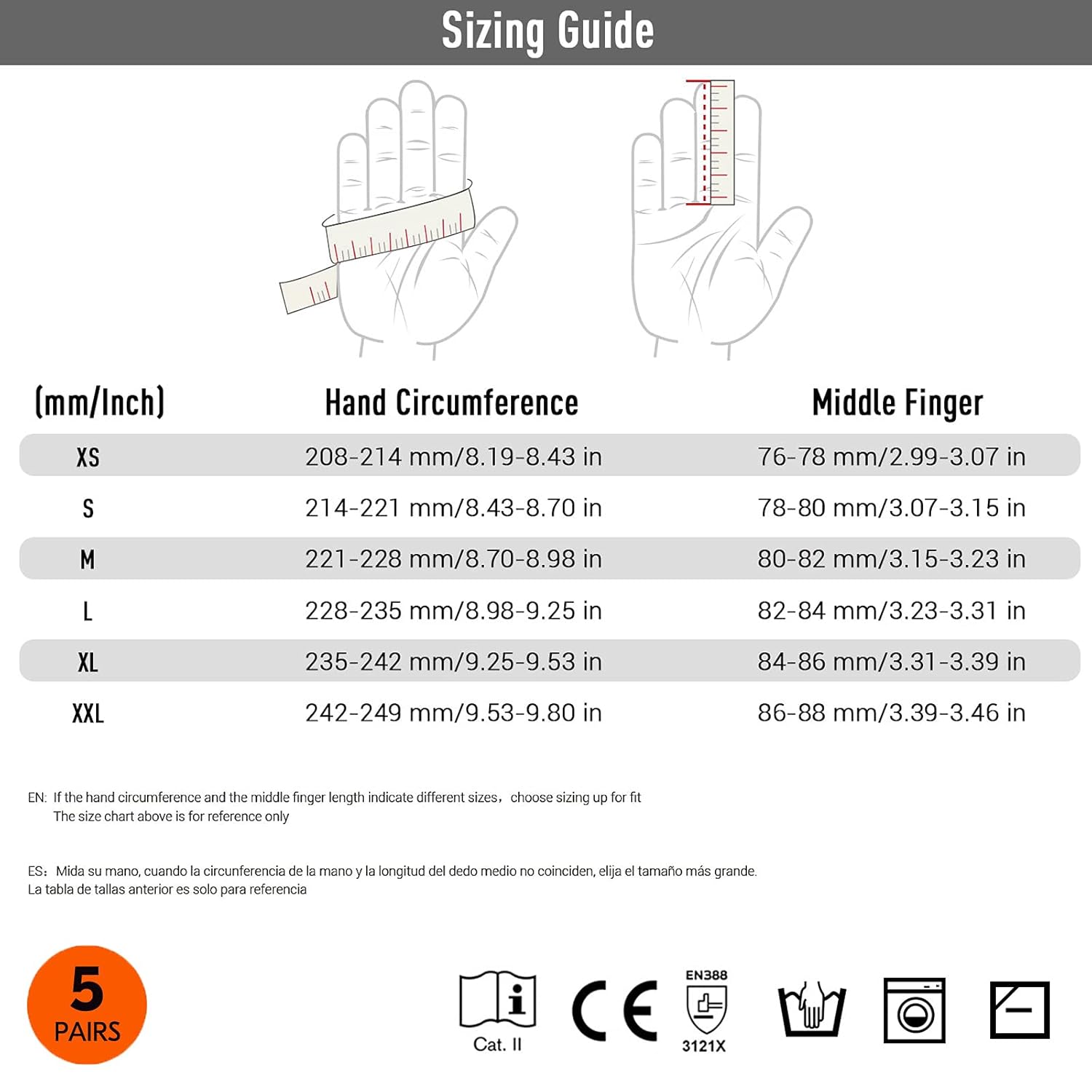 VGO – 5 pares de guantes de trabajo de seguridad, guantes de jardinería, revestimiento de poliuretano, guantes de inmersión, sin látex (talla S,