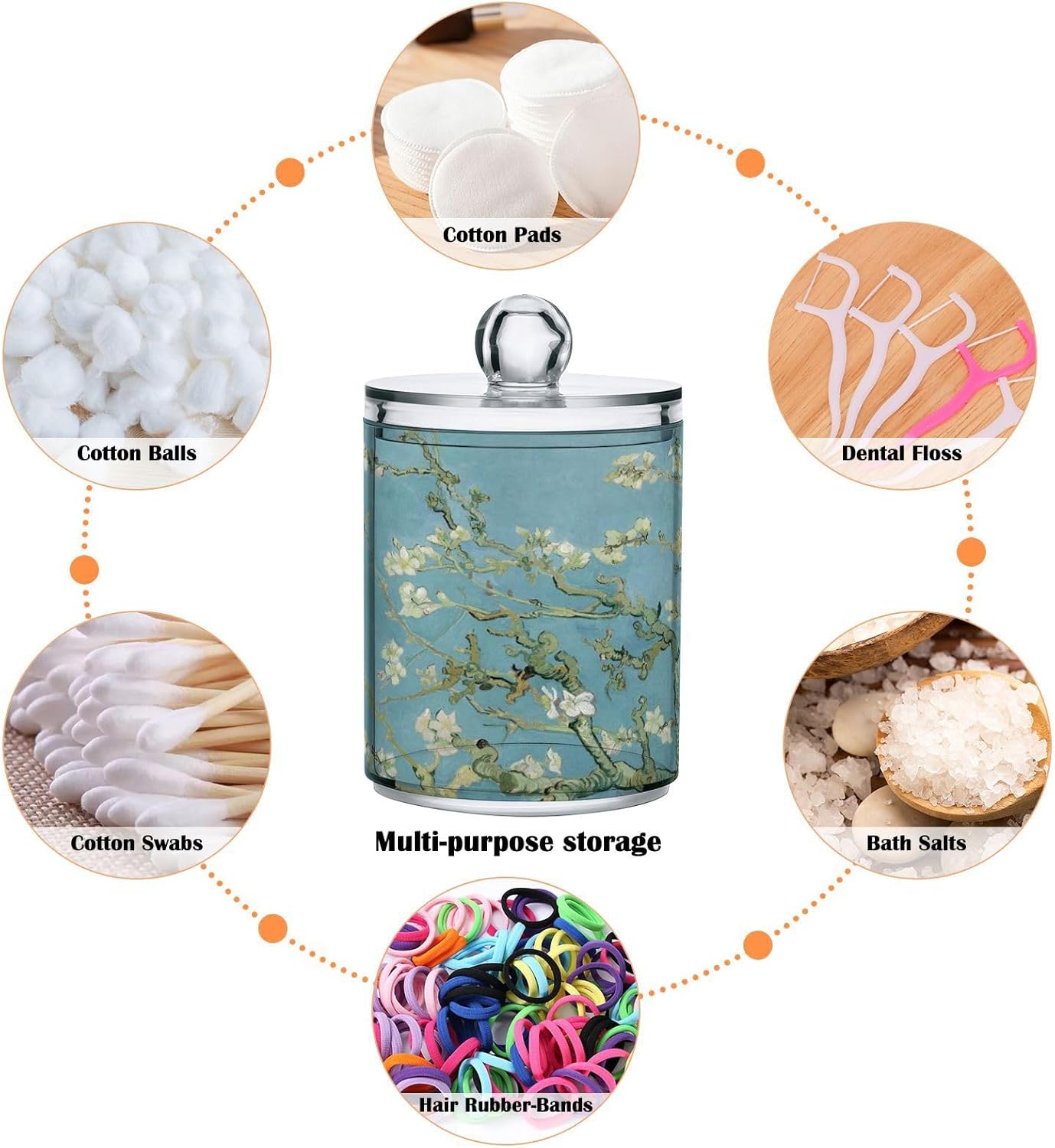 Qtip – Juego de soporte con tapa, recipiente de vidrio transparente de 10 onzas, tarros de boticario, organizadores de baño, accesorios de