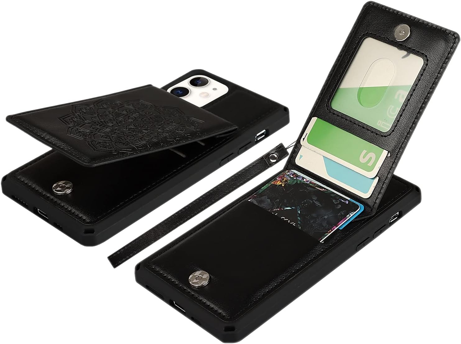 iCoverCase Funda tipo cartera para iPhone 11 con soporte para tarjeta de crédito, bloqueo RFID de cuero de primera calidad con cierre magnético y