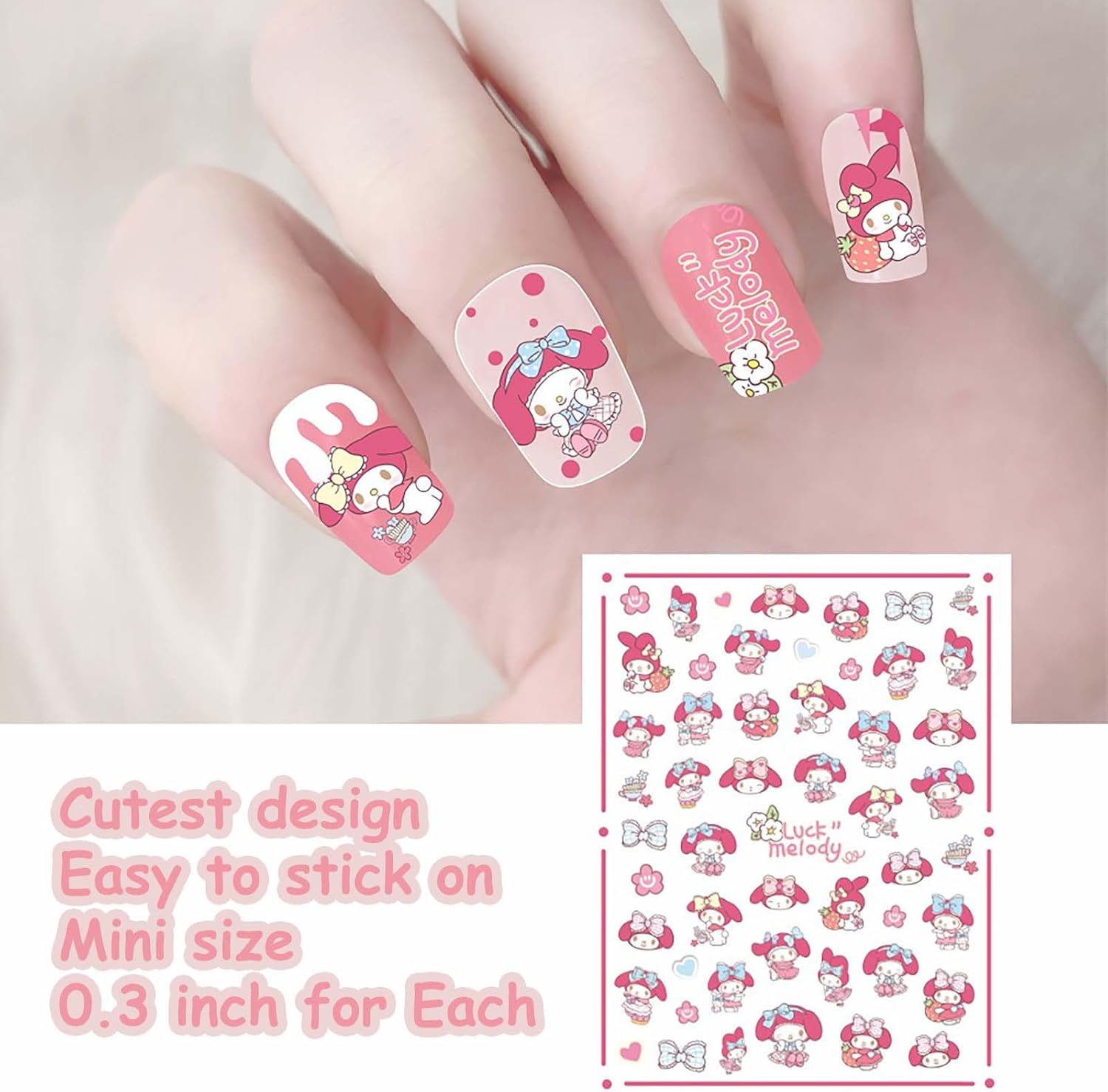 6 calcomanías pequeñas 3D para arte de uñas, accesorios Kawaii, pequeñas calcomanías de uñas lindas para niñas y mujeres, suministros de uñas rosas,