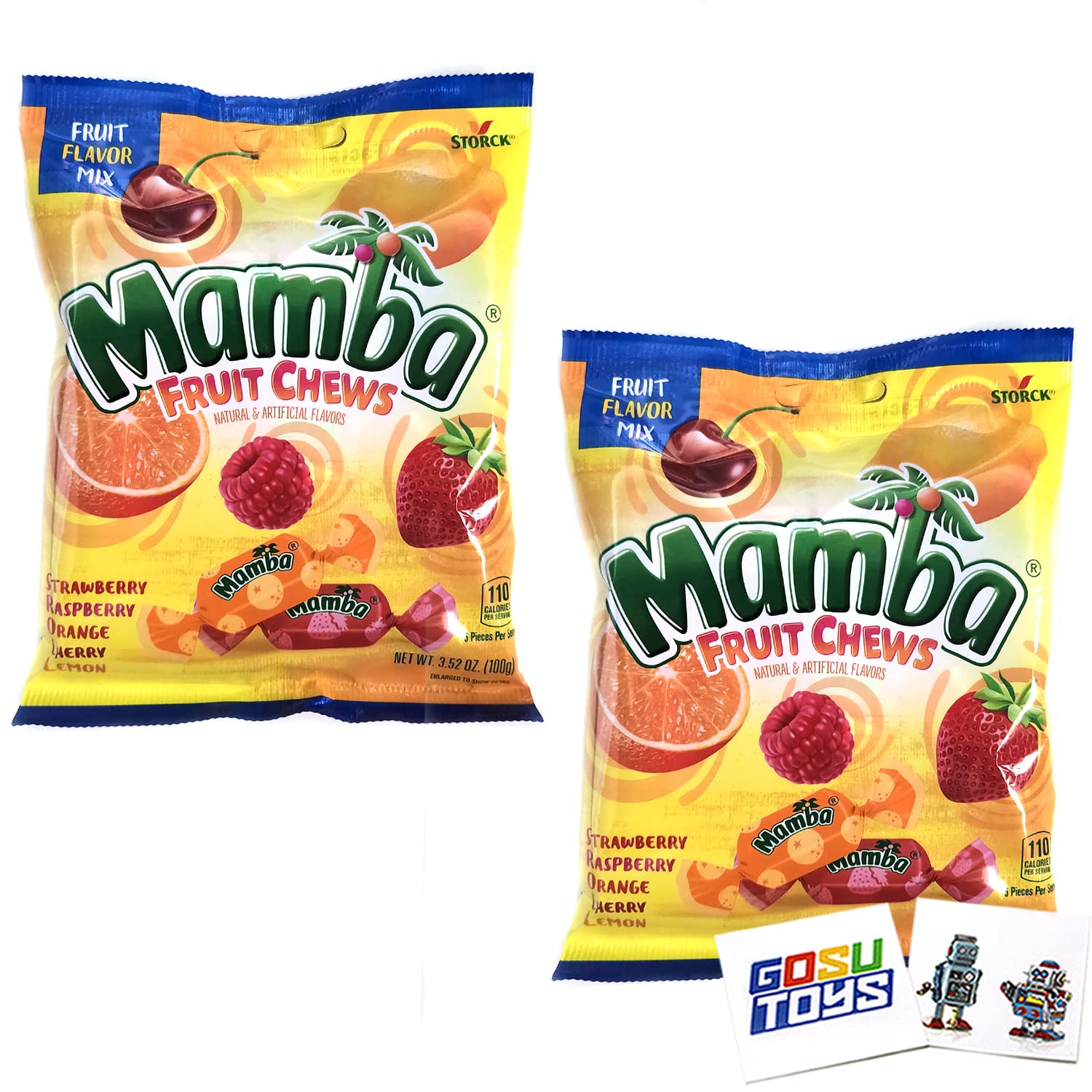 Mamba Fruit Chews – Bolsa de mezcla de sabor a fruta (paquete de 2) con 2 calcomanías de Gosutoys