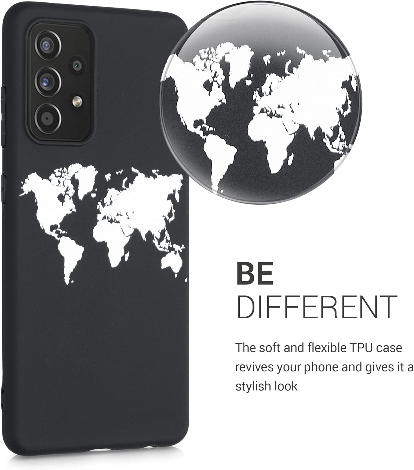 kwmobile Funda de silicona TPU compatible con Samsung Galaxy A52  A52 5G  A52s 5G – Funda suave – contorno de viaje blanconegro