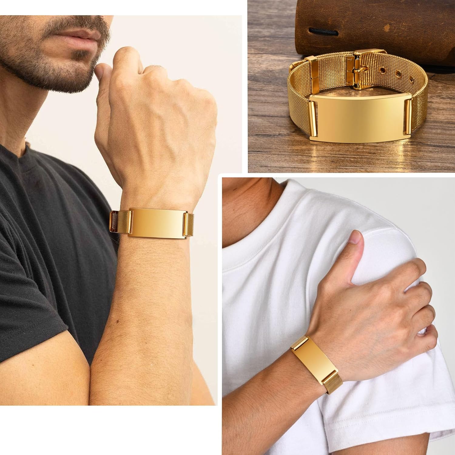 Pulseras personalizadas de alerta médica para hombres, mujeres y niños, grabado gratuito, malla de acero inoxidable ajustable, pulsera de