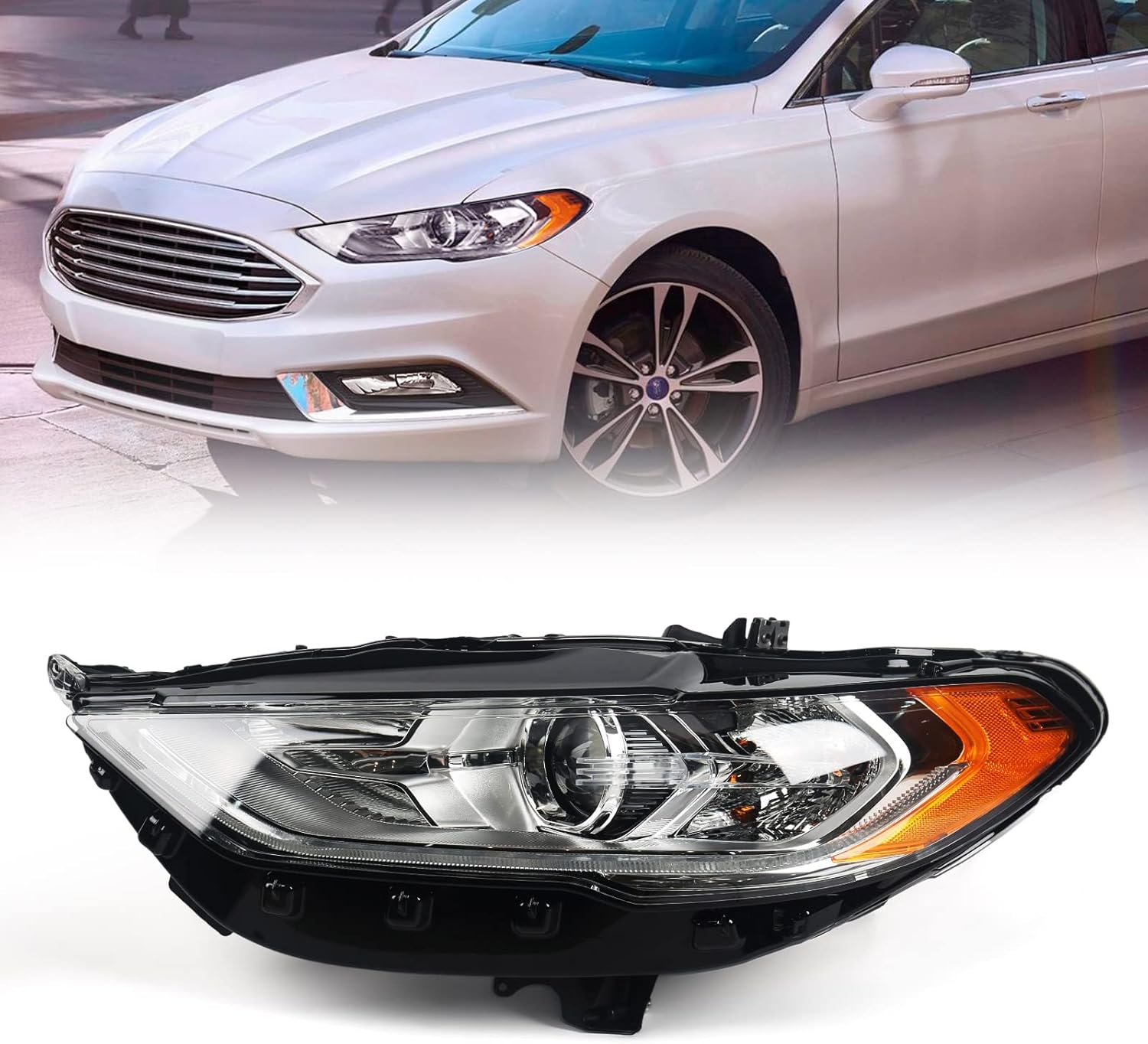 Para Ford Fusion Faro Asamblea 2017 2018 2019 2020 Proyector halógeno Reemplazo de la carcasa cromada Lámpara delantera izquierda lado del conductor