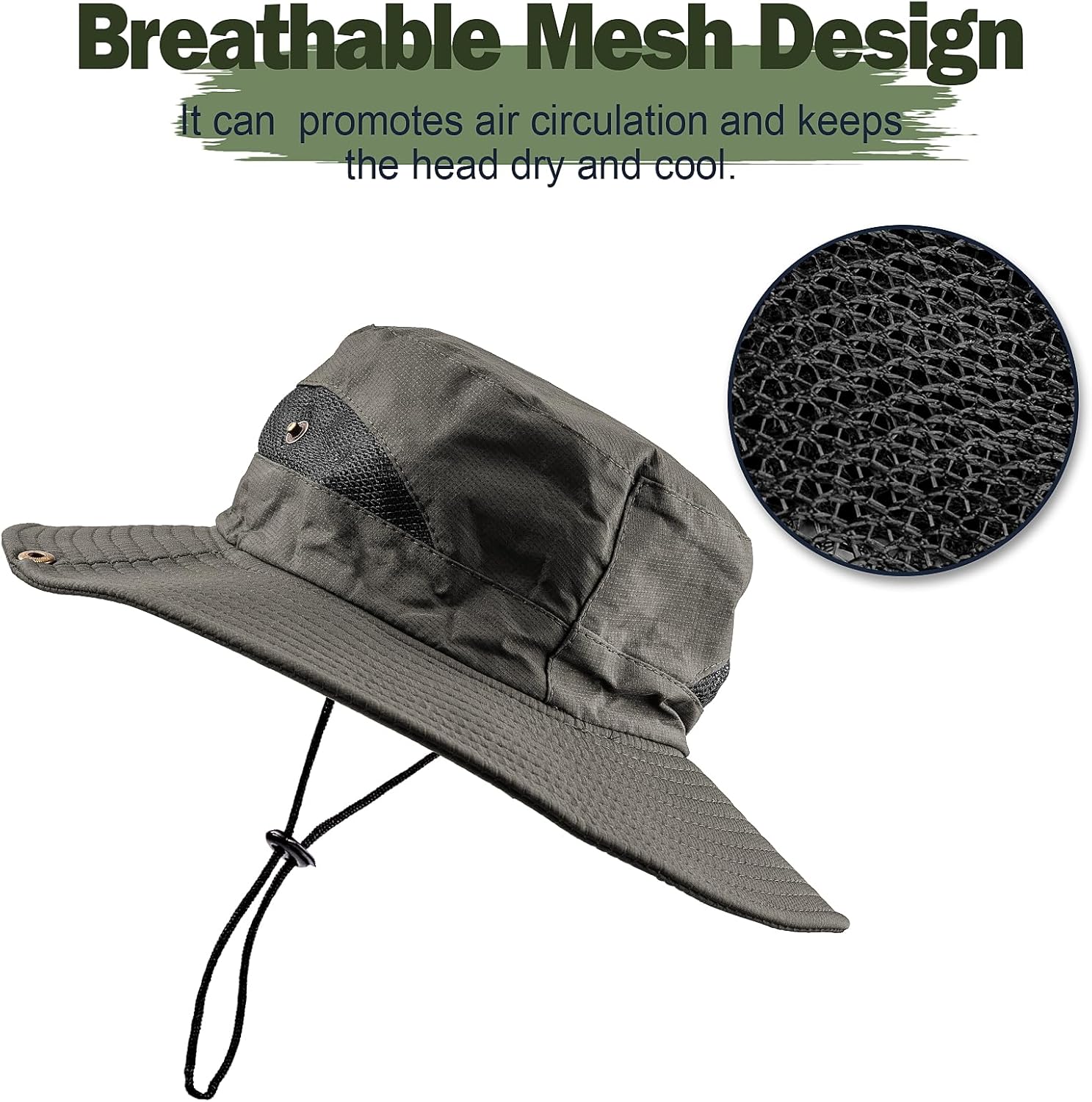 Sombreros de sol para hombre, sombrero de pesca de ala ancha, sombrero de safari con doble capa de malla transpirable, diseño de ala plegable,