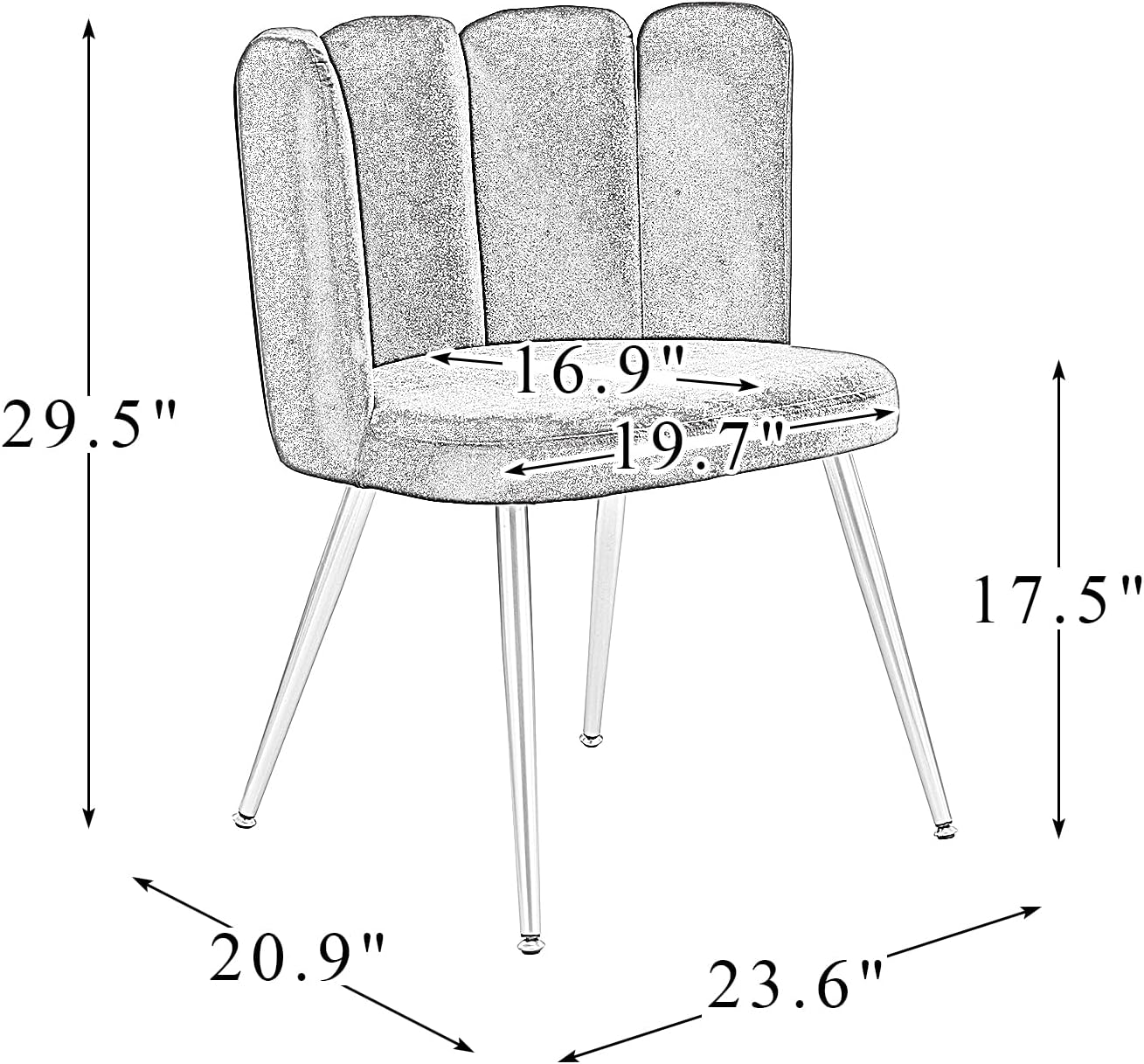 HULALA HOME Silla de comedor de terciopelo moderna con respaldo de concha y patas de metal dorado, cómoda silla tapizada para sala de estar,