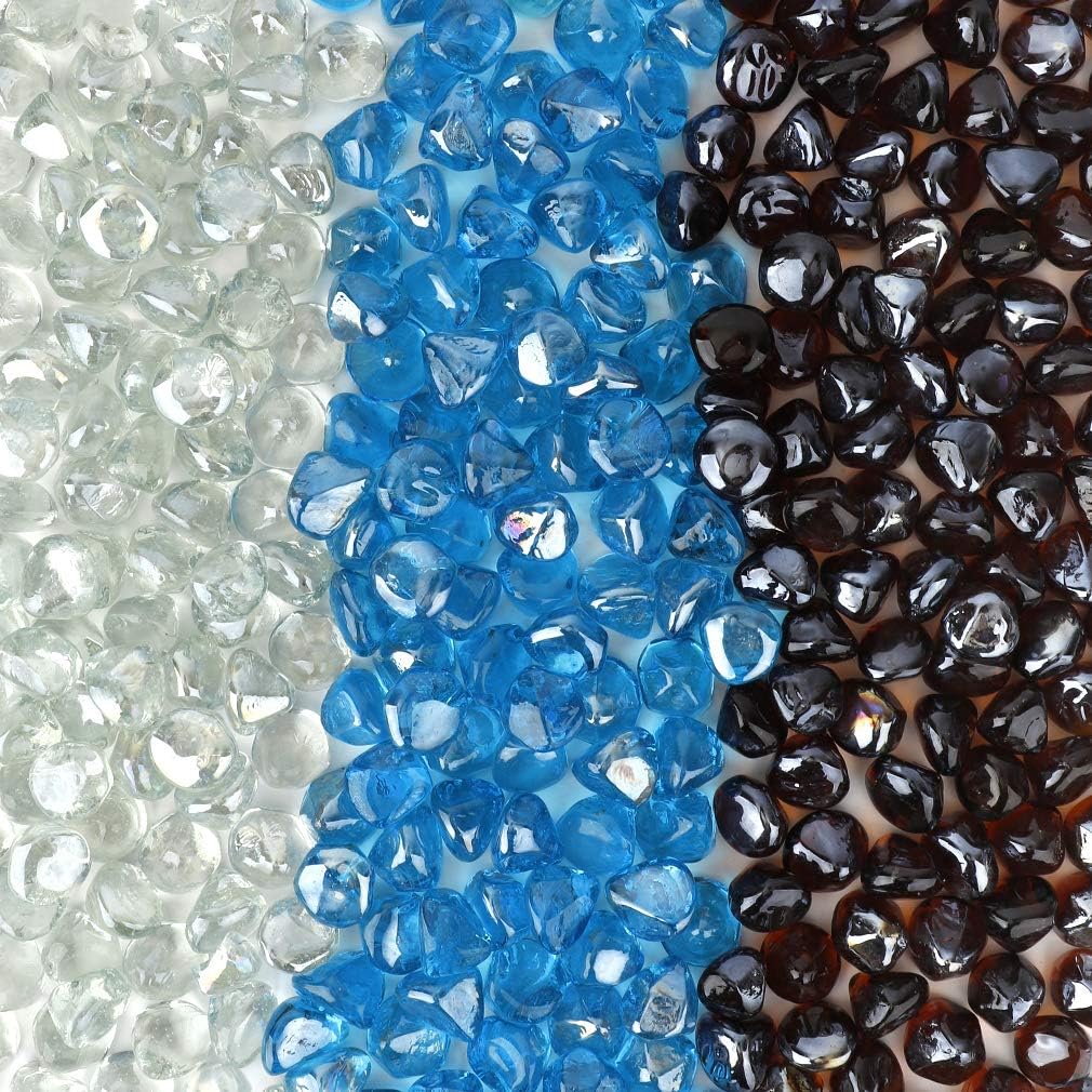 Stanbroil Diamantes de vidrio de fuego mezclados de 10 libras, vidrio de fuego de 12 pulgada mezclado con azul caribeño, hielo de cristal, brillo