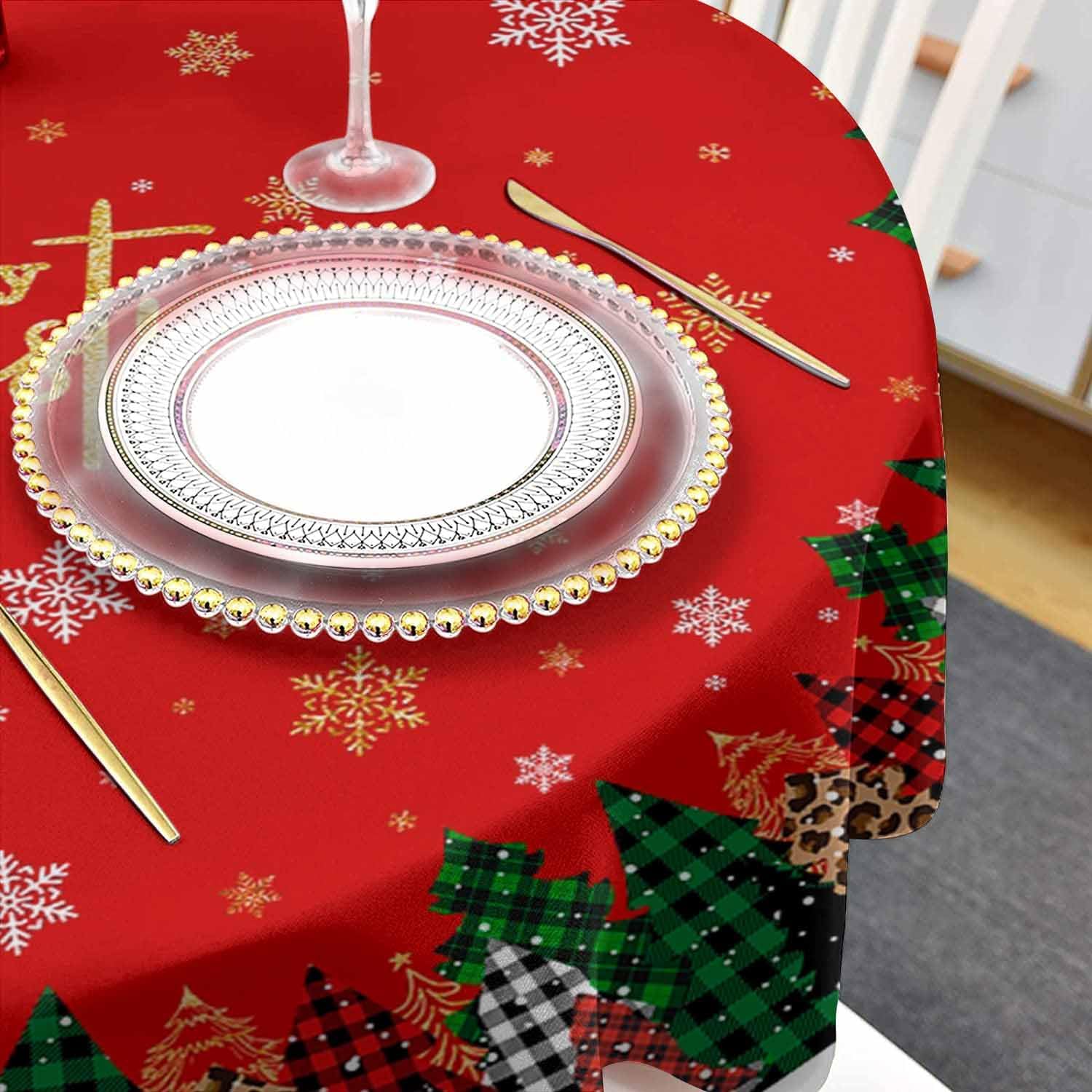 Mantel redondo para árbol de Navidad de 60 pulgadas, mantel navideño de copo de nieve, impermeable y a prueba de manchas, lavable y reutilizable,