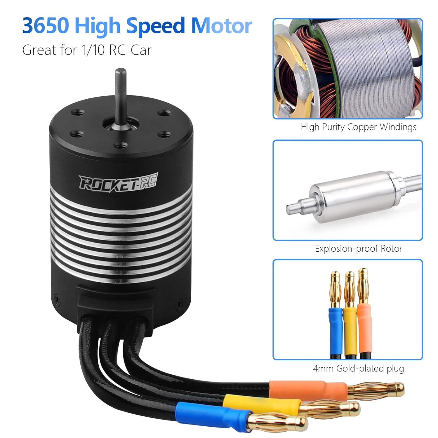Motor sin escobillas de coche RC 110 540 3650 5200KV 0.125 in eje de alta velocidad impermeable motor para la mayoría de 110 vehículos RC escala