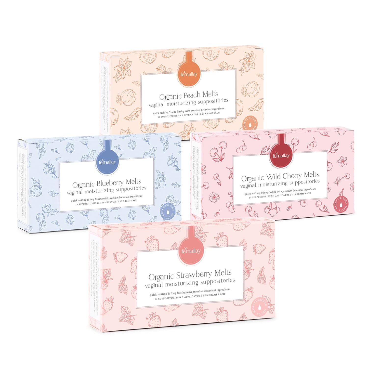 Femallay Country Getaway – Paquete de supositorios hidratantes, supositorios 100% naturales para olor vaginal y sequedad, 14 derretidos perfumados