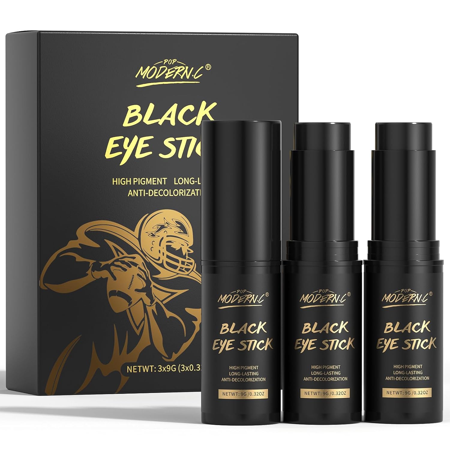 Palos negros de ojo, 3 piezas para fútbol, béisbol, softbol, atletas, juegos deportivos, antirreflejos, fútbol, lacrosse, hockey, pintura facial,