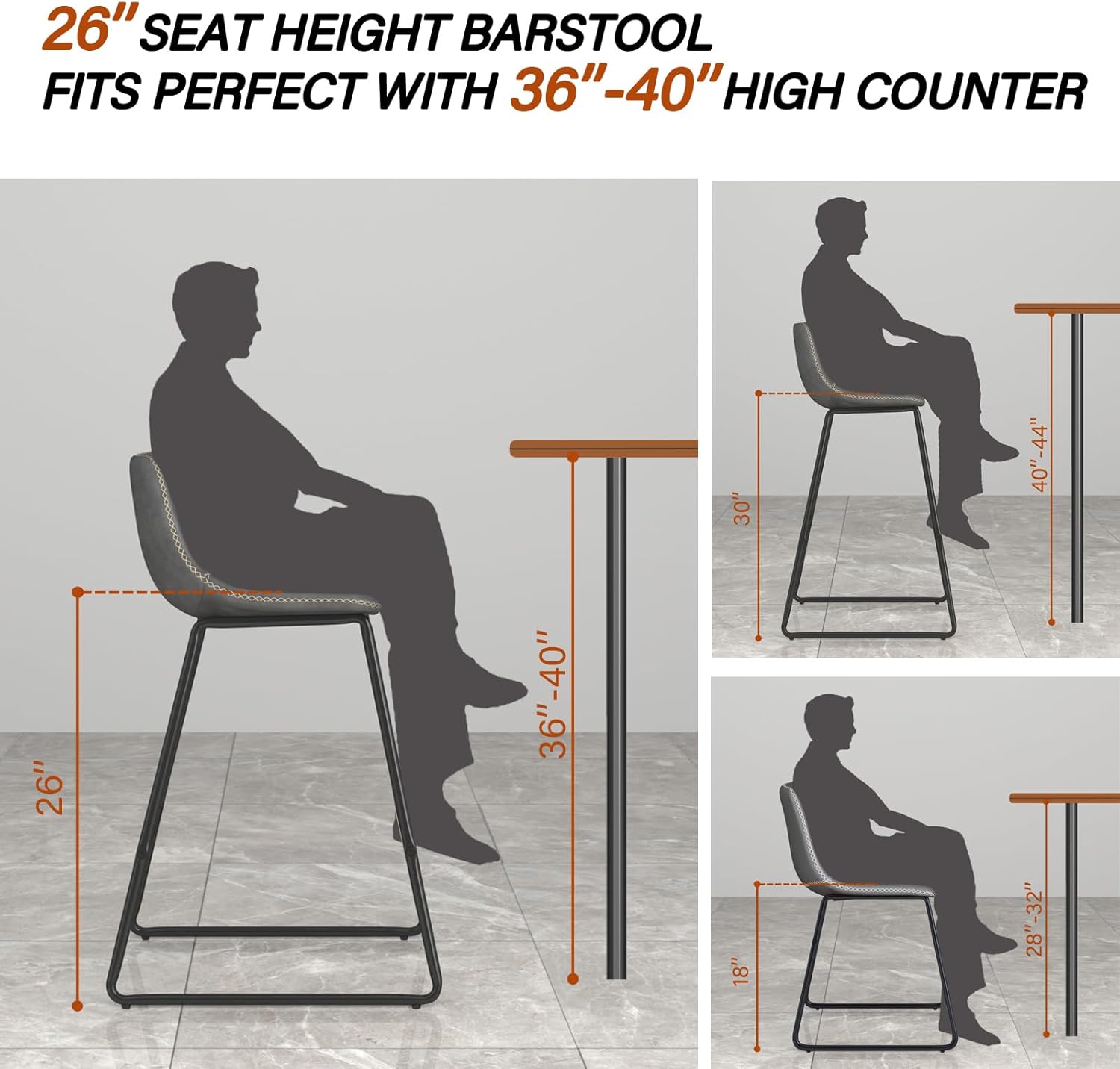 HeuGah Juego de 1 taburetes de bar con altura de mostrador, taburetes de bar modernos para isla de cocina, taburetes de bar de 26 pulgadas de altura