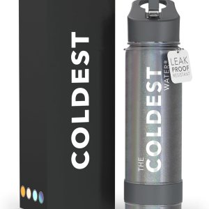 COLDEST Botella de agua deportiva de 24 oz (tapa con pajilla) a prueba de fugas de acero inoxidable con aislamiento al vacío para bebida fría o COLDEST Botella de agua deportiva de 24 oz (tapa con pajilla) a prueba de fugas de acero inoxidable con aislamiento al vacío para bebida fría o