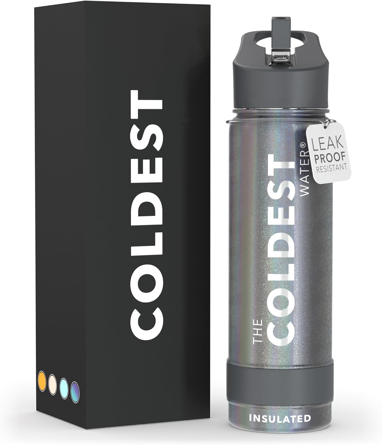 COLDEST Botella de agua deportiva de 24 oz (tapa con pajilla) a prueba de fugas de acero inoxidable con aislamiento al vacío para bebida fría o