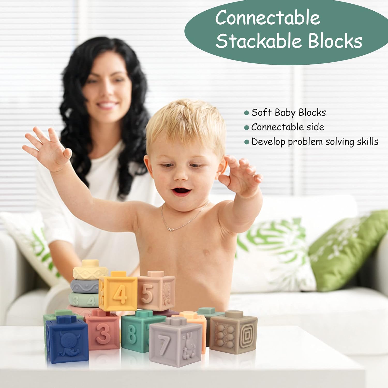 21 juguetes Montessori para bebés, juguetes de dentición para bebés meses, 6 meses o más, torre apilable de aprendizaje educativo temprano,