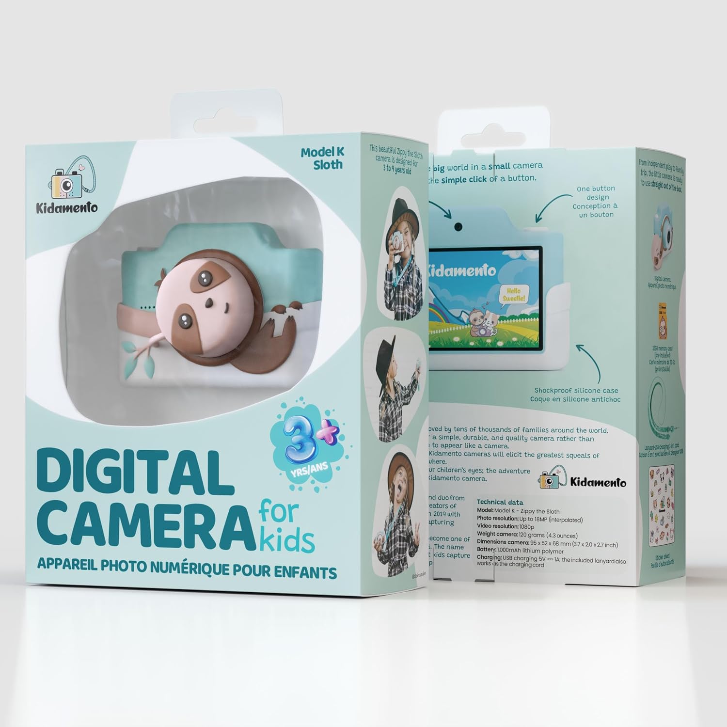 Kidamento Cámara digital y videocámara de video para niños con pantalla táctil, carcasa de silicona suave, tapa de lente desmontable, tarjeta de