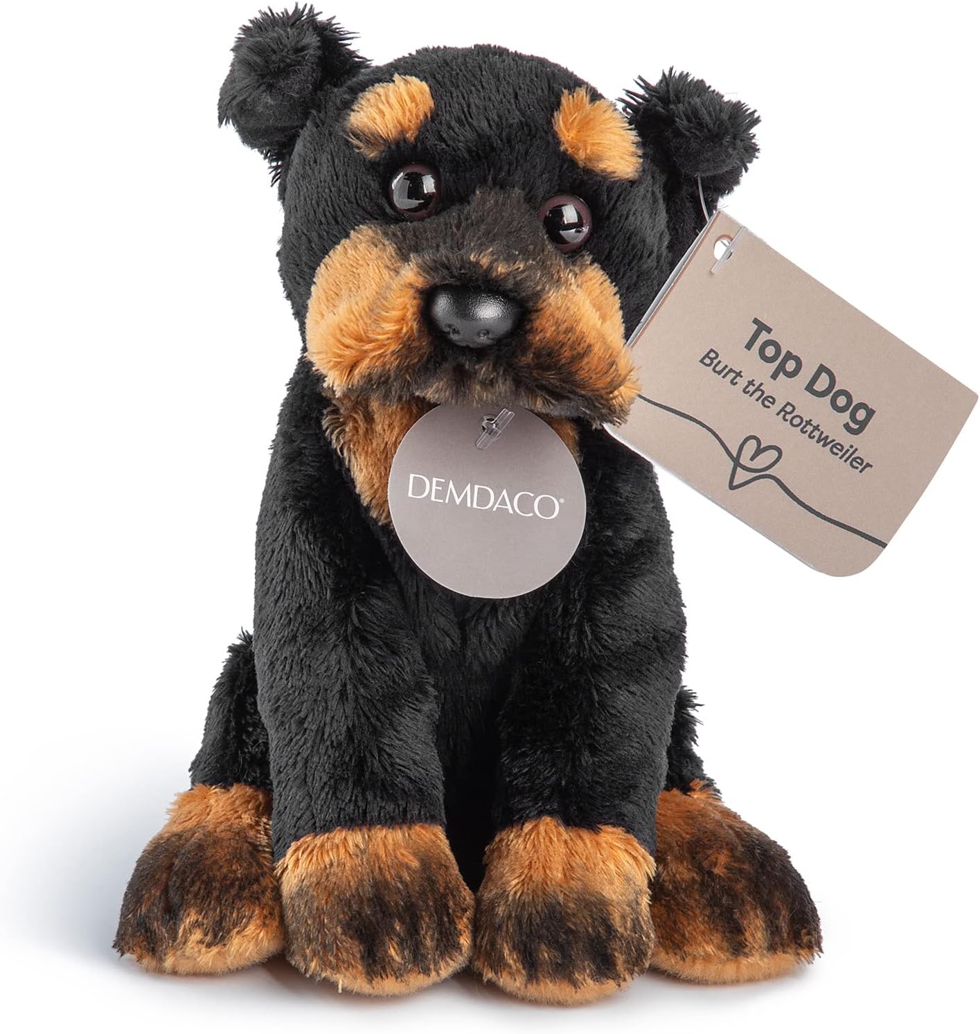 DEMDACO Rottweiler – Puf de peluche de poliéster para perro, color negro y bronceado, 6 x 5 pulgadas