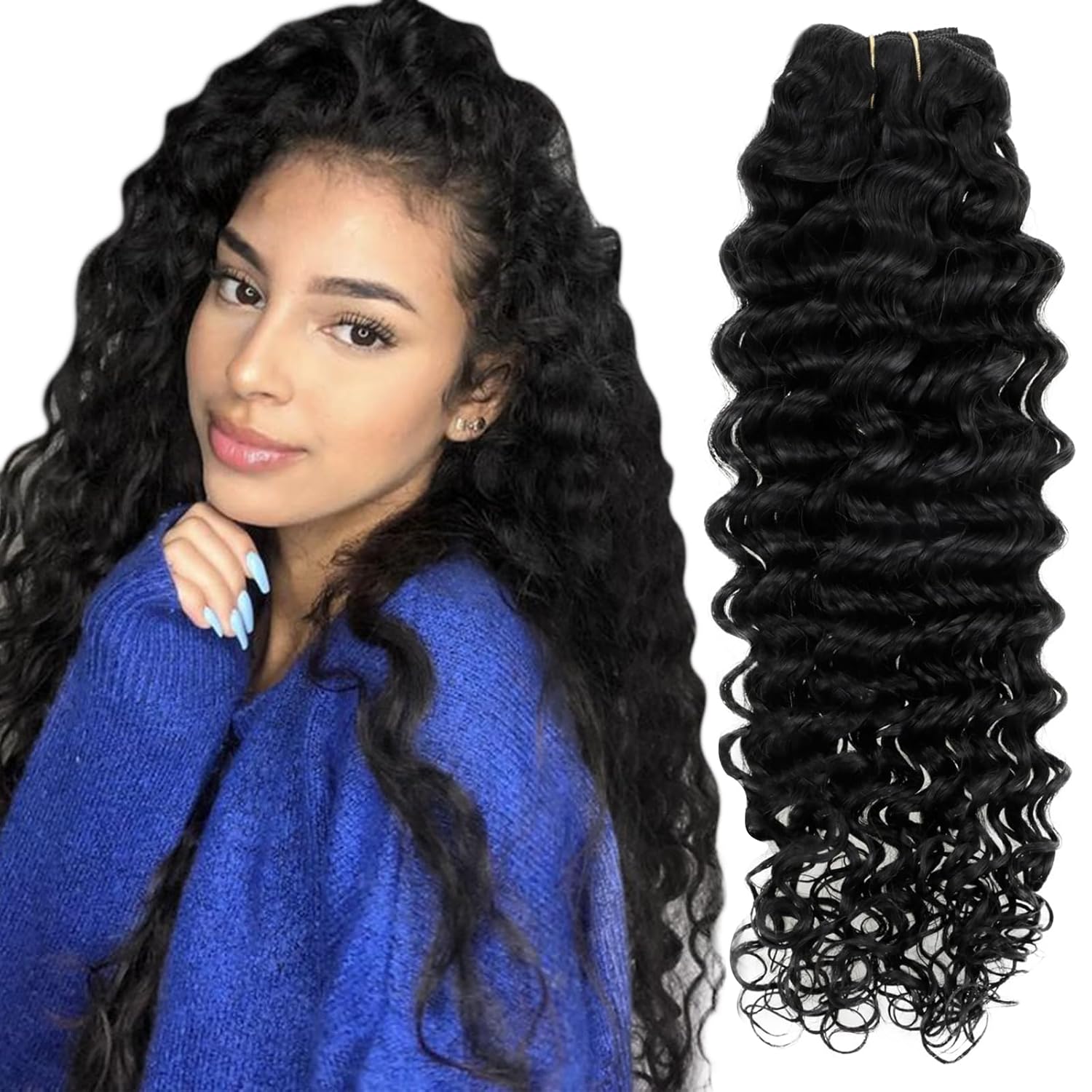 Hetto Extensiones de cabello humano Remy rizado con clip, 20 pulgadas, #1 negro azabache, extensiones de cabello rizado natural con clip, 7
