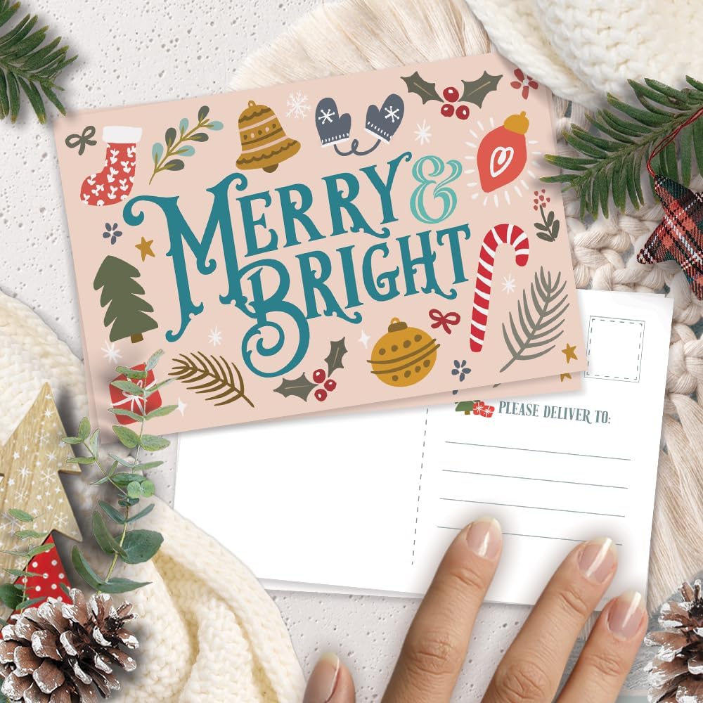 m&h invites Merry & Bright Postales navideñas saludos navideños  Bonitas postales ilustradas para el invierno  50 unidades
