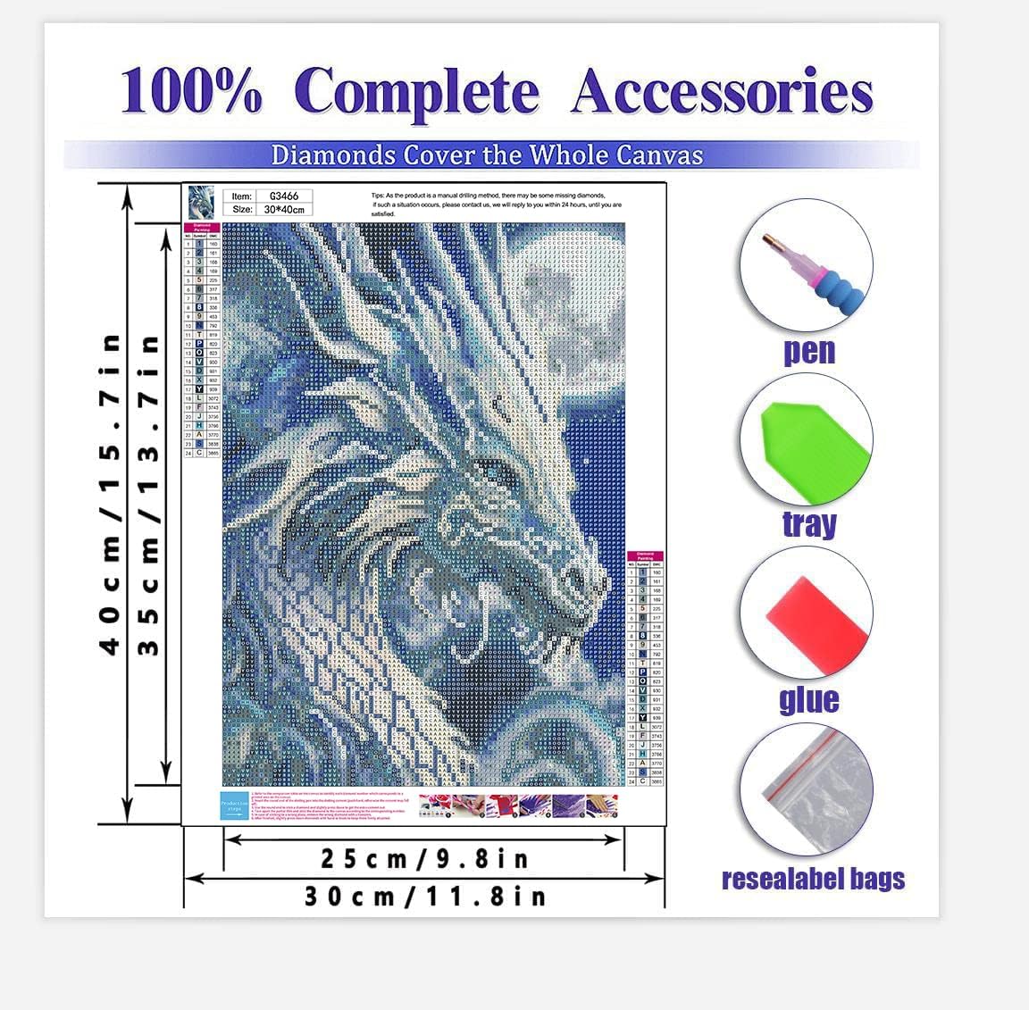 Kits de pintura de diamantes de dragón para adultos, arte de diamantes de luna 5D, pintura de diamantes de cristal, pintura redonda completa,